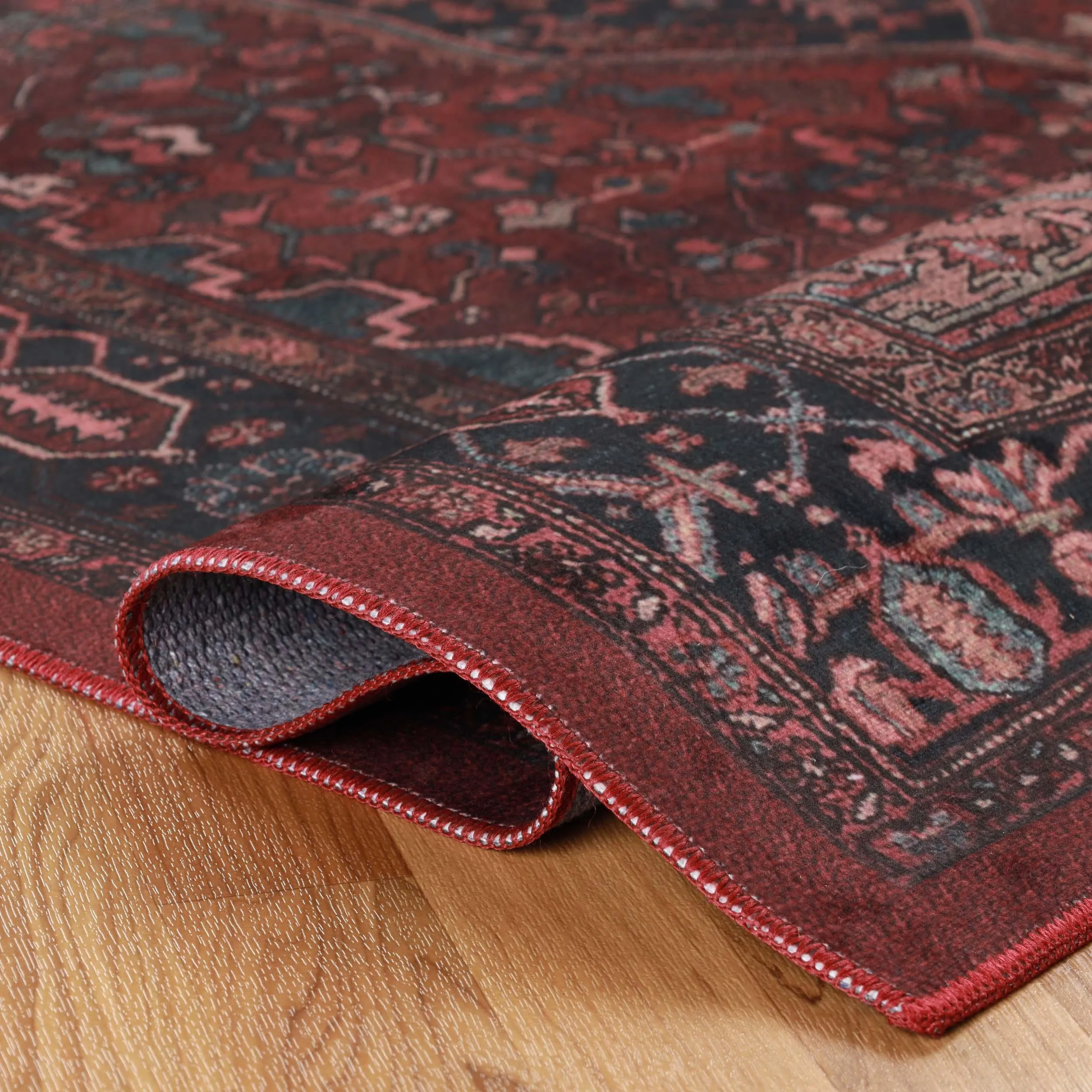 Cardinal Floral Medallion Washable Indoor Area Rug or Runner Rug