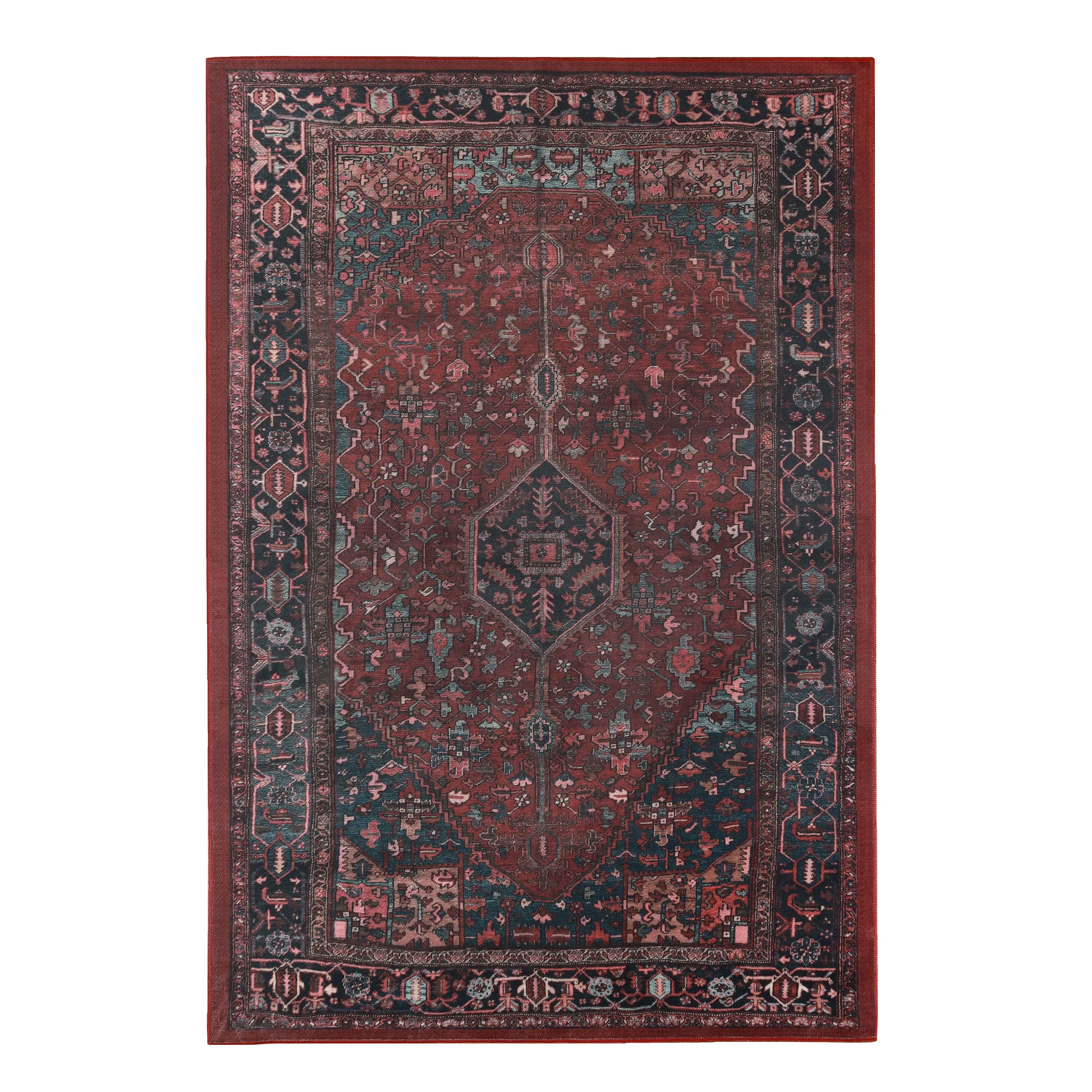 Cardinal Floral Medallion Washable Indoor Area Rug or Runner Rug