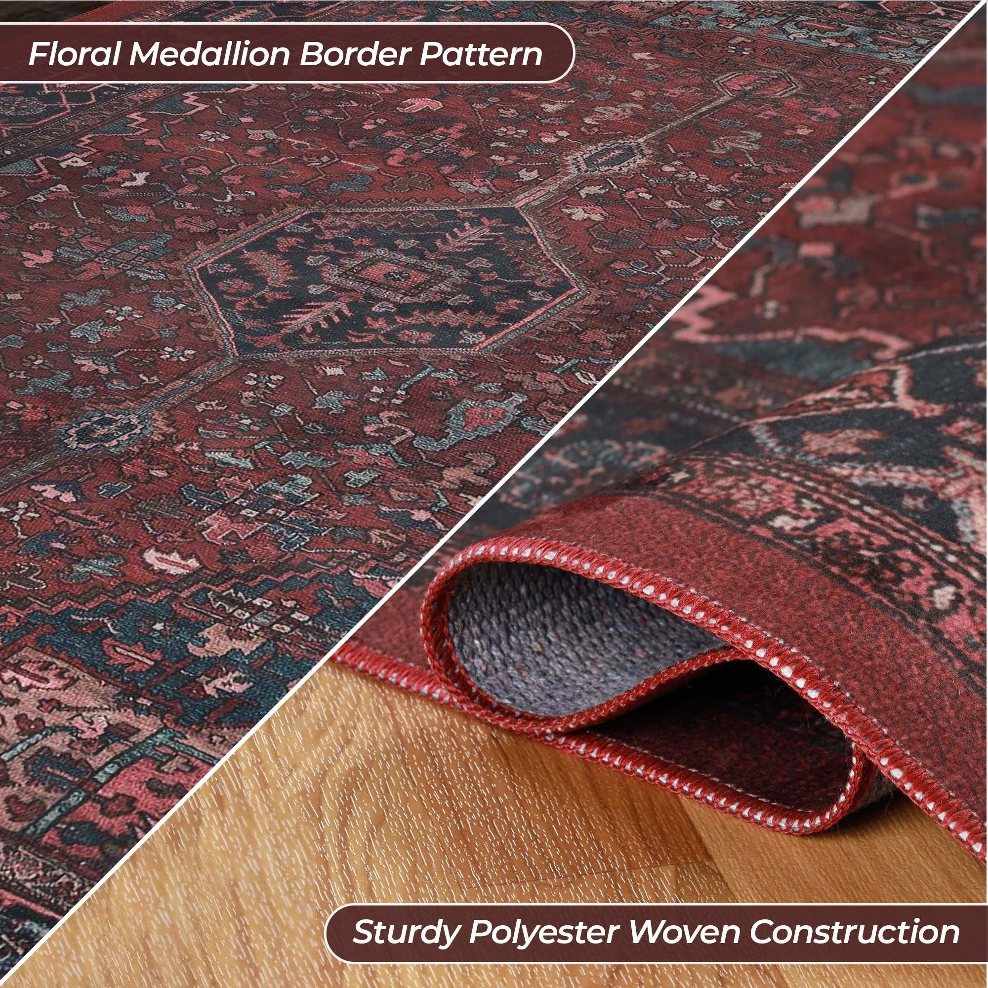 Cardinal Floral Medallion Washable Indoor Area Rug or Runner Rug