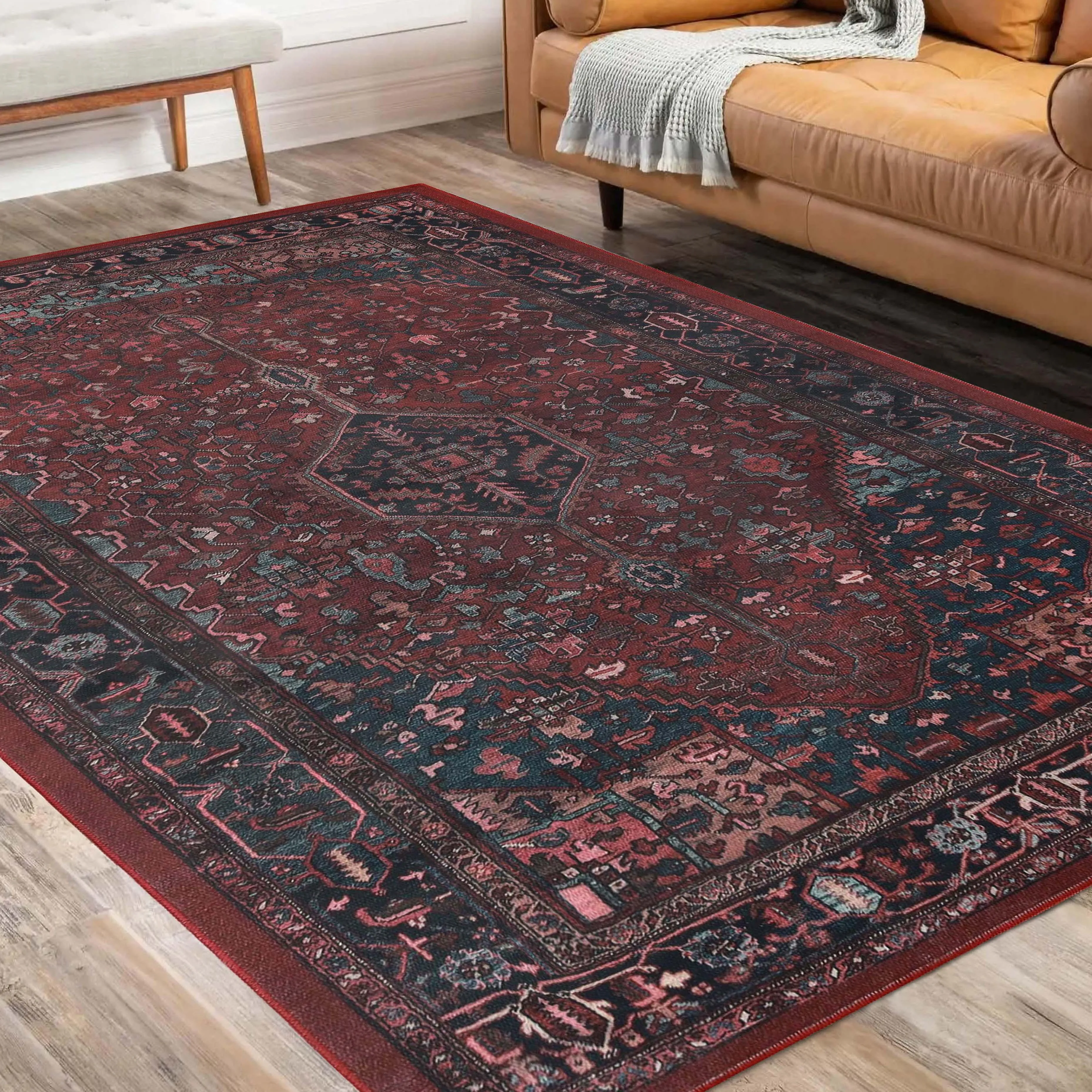 Cardinal Floral Medallion Washable Indoor Area Rug or Runner Rug