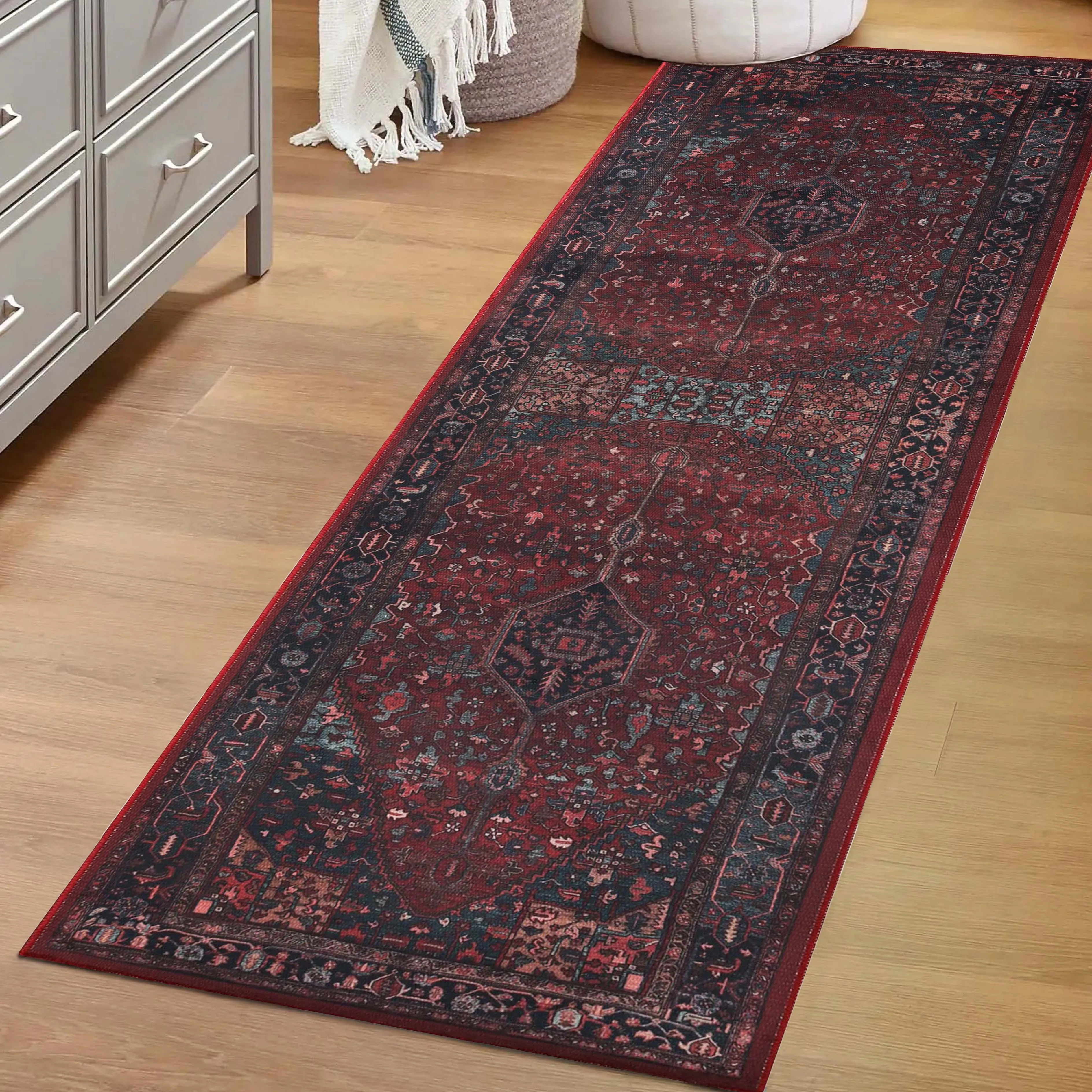 Cardinal Floral Medallion Washable Indoor Area Rug or Runner Rug