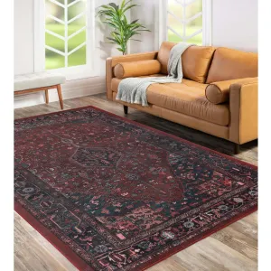 Cardinal Floral Medallion Washable Indoor Area Rug or Runner Rug