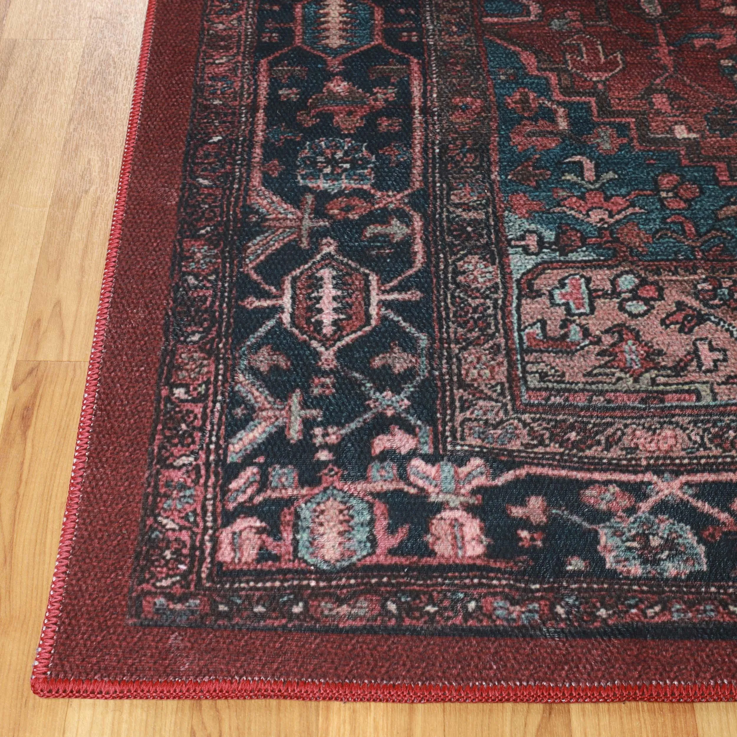 Cardinal Floral Medallion Washable Indoor Area Rug or Runner Rug