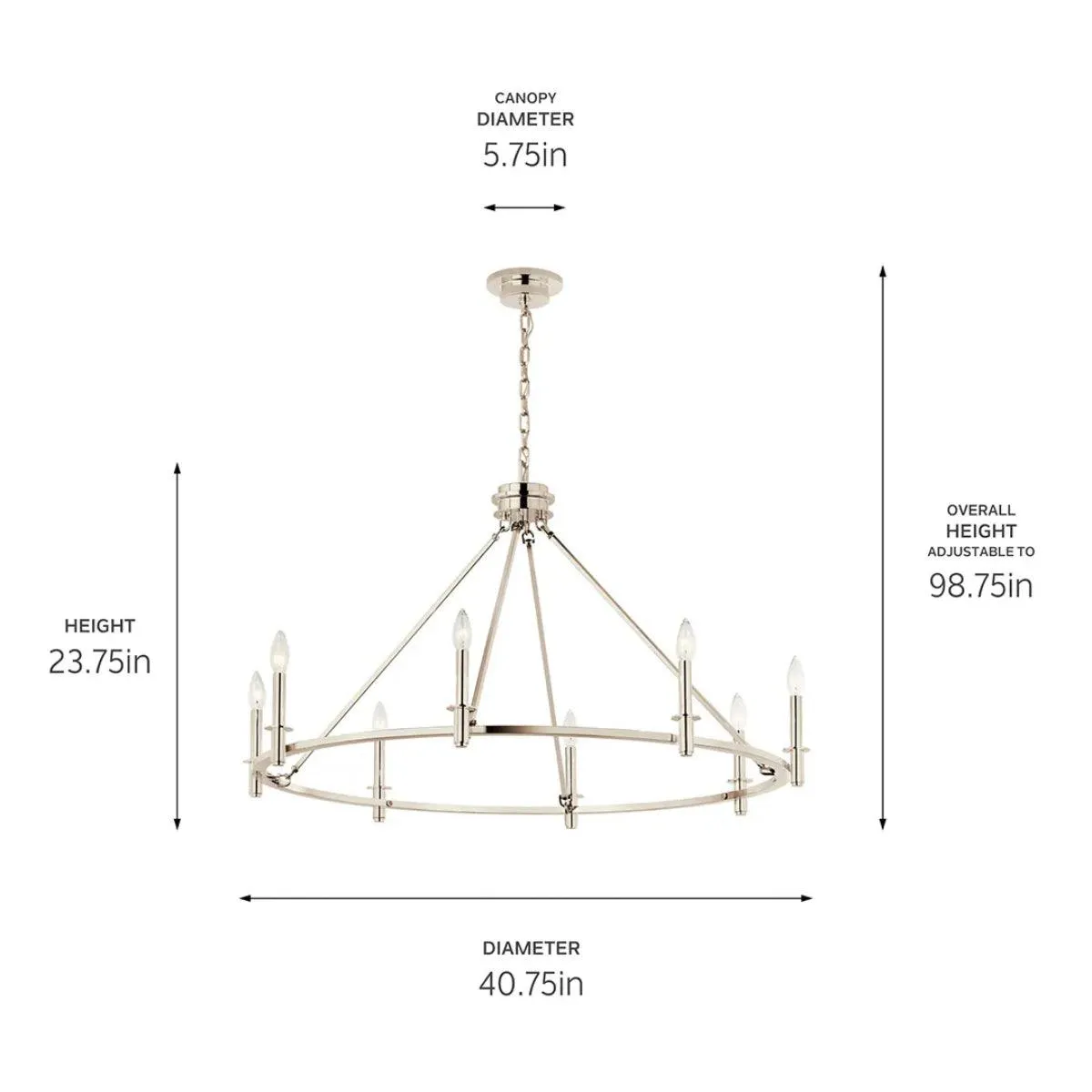 Carrick 41" 8-Light Chandelier 1-Tier, Polished nickel Finish
