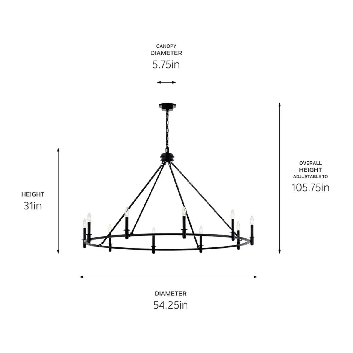 Carrick 54" 10-Light Chandelier 1-Tier, Black Finish