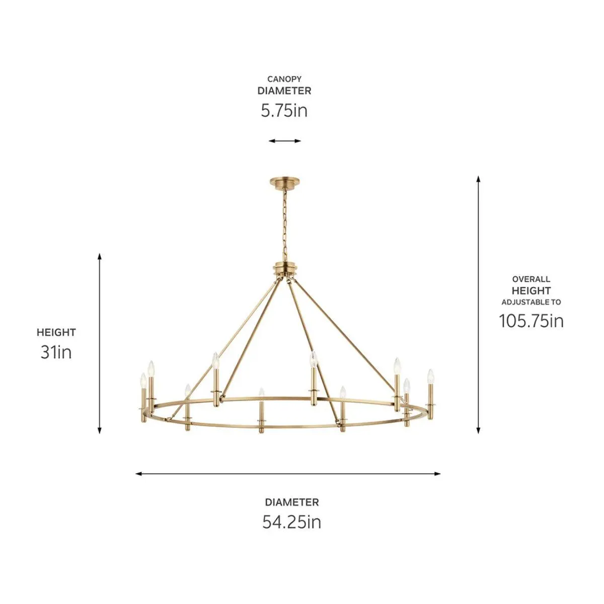 Carrick 54" 10-Light Chandelier 1-Tier, Champagne Bronze Finish