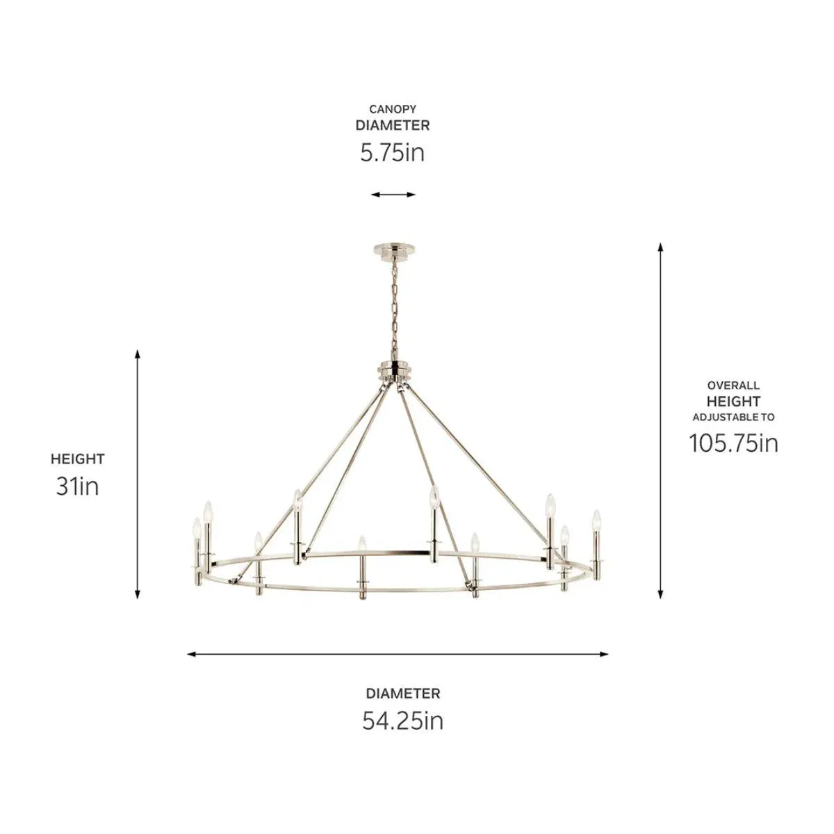 Carrick 54" 10-Light Chandelier 1-Tier, Polished nickel Finish