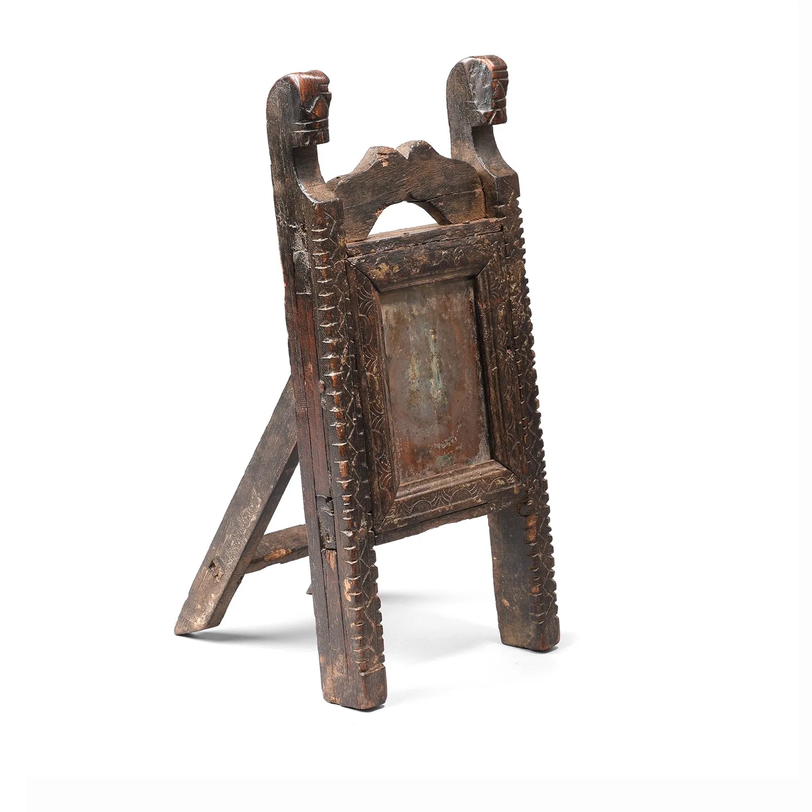Carved Teak Indian Tribal Mirror From Banswara - Ca 1920