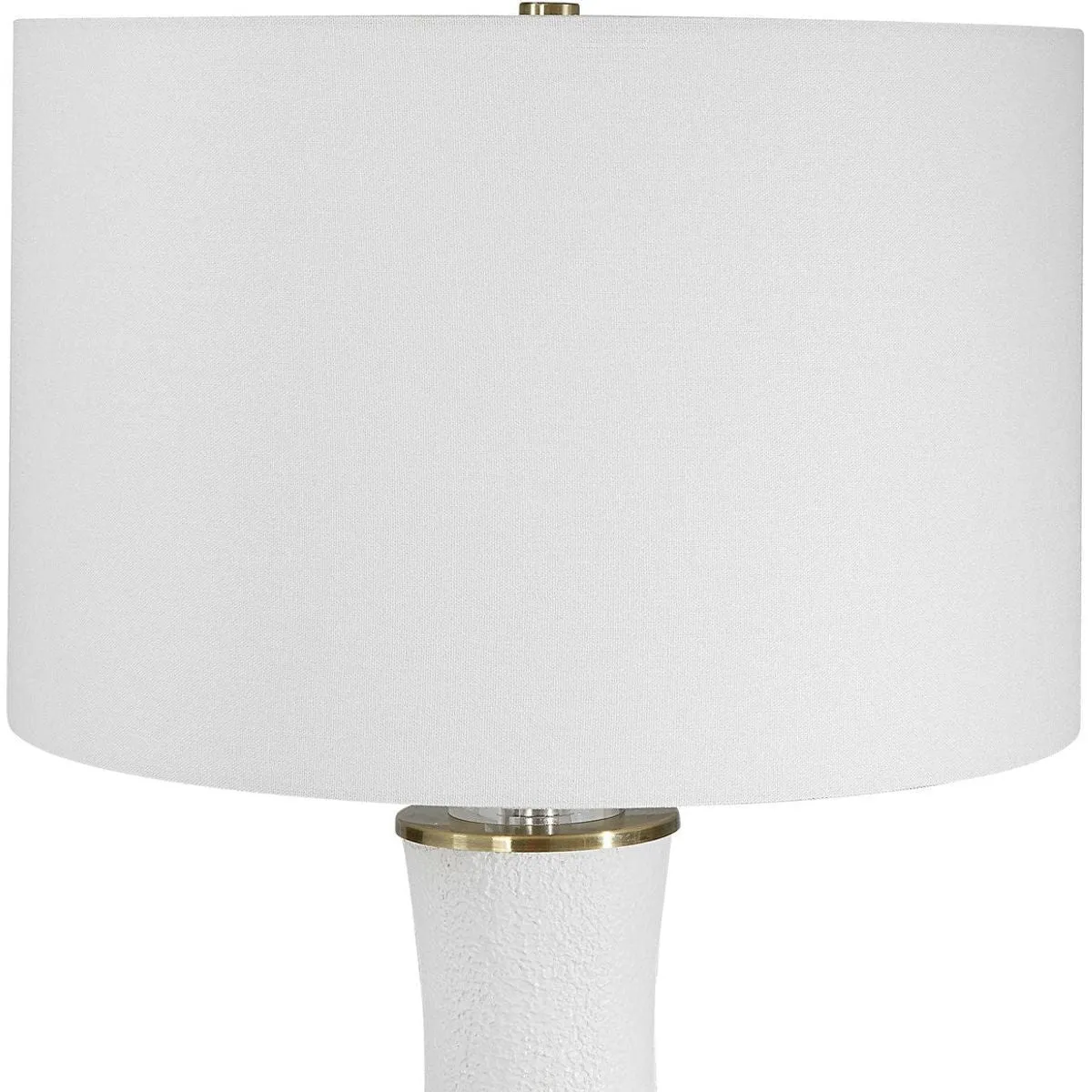 Casa Bella Living  White Linen Shade With Textured Matte White and Brushed Brass Base Table Lamp