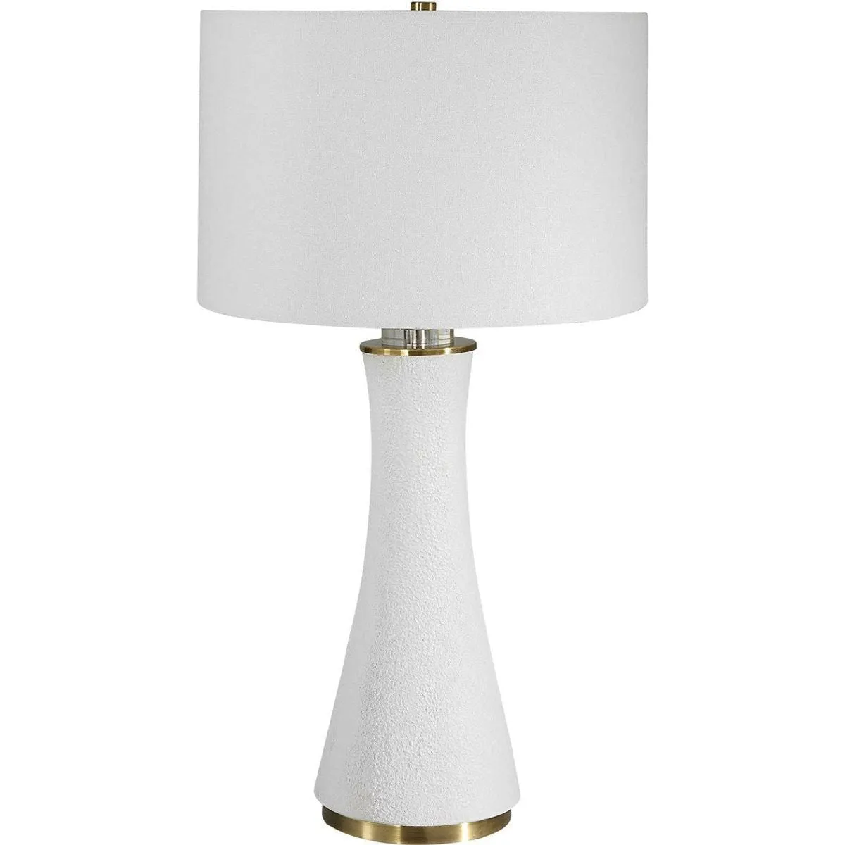 Casa Bella Living  White Linen Shade With Textured Matte White and Brushed Brass Base Table Lamp
