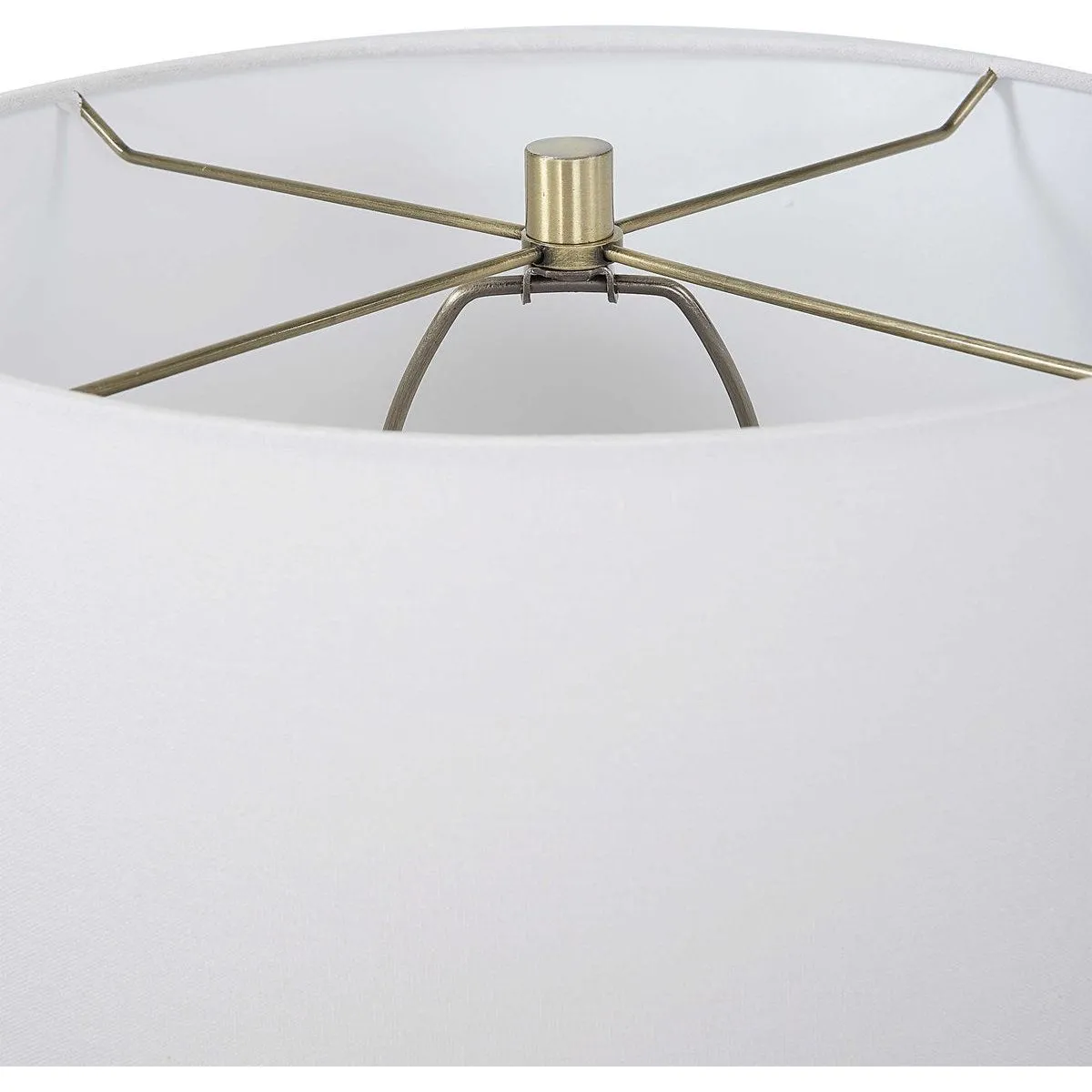 Casa Bella Living  White Linen Shade With Textured Matte White and Brushed Brass Base Table Lamp