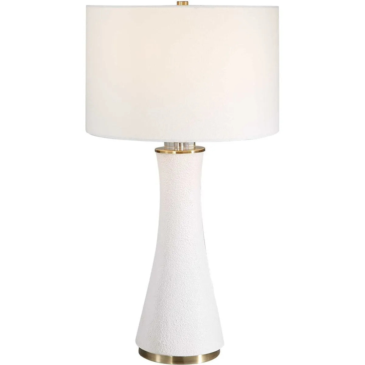 Casa Bella Living  White Linen Shade With Textured Matte White and Brushed Brass Base Table Lamp