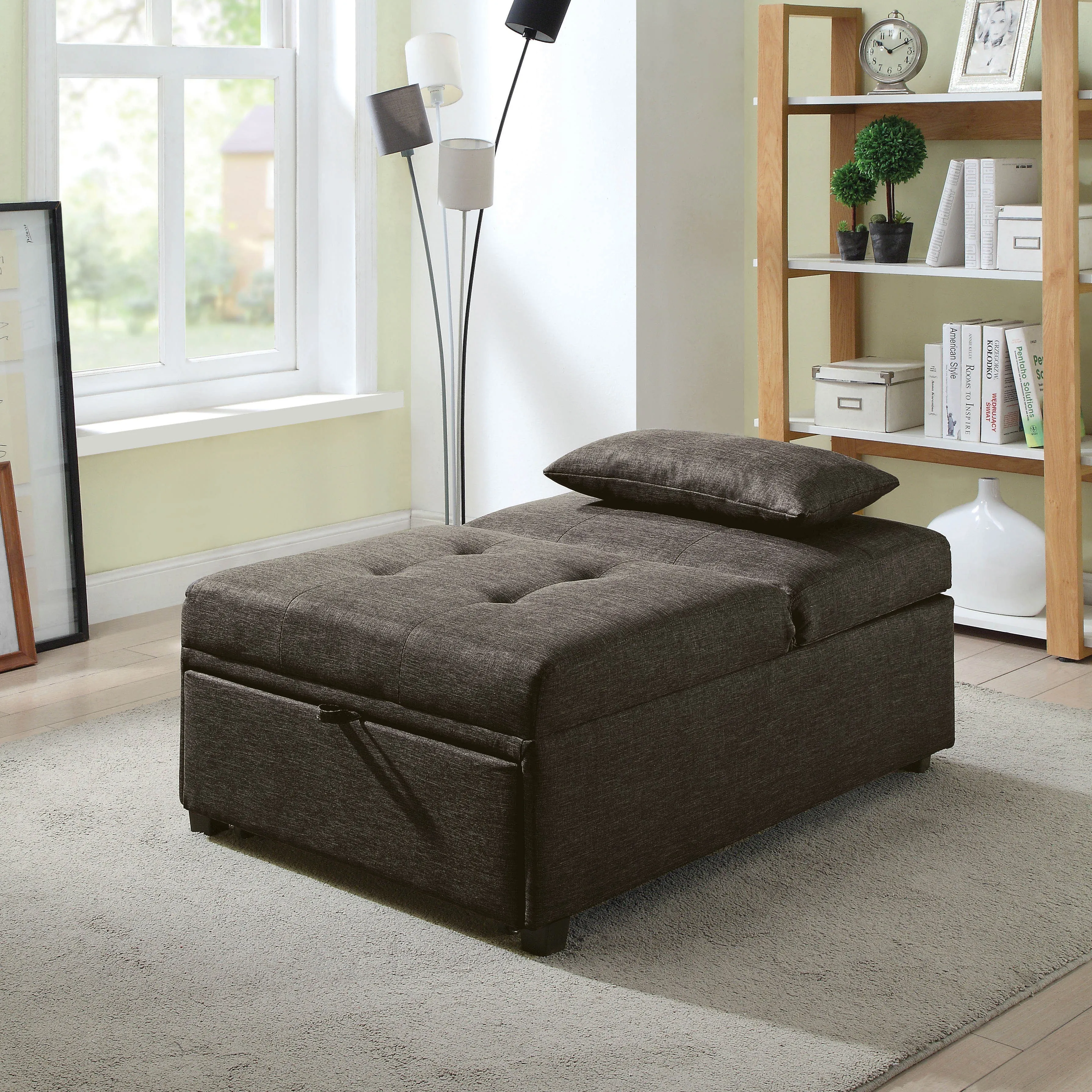 Cazadero Transitional Dark Gray Upholstered Tufted Ottoman