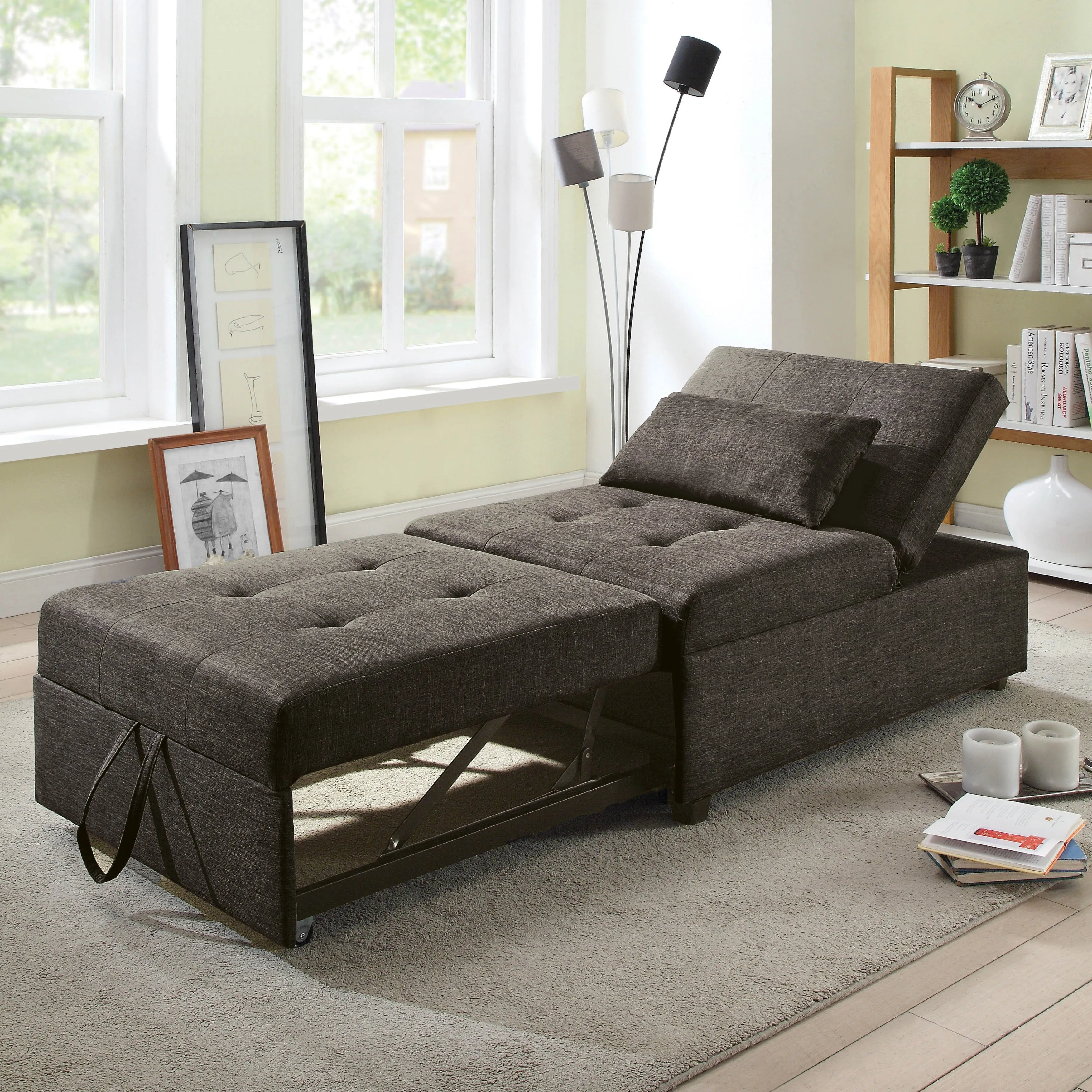 Cazadero Transitional Dark Gray Upholstered Tufted Ottoman