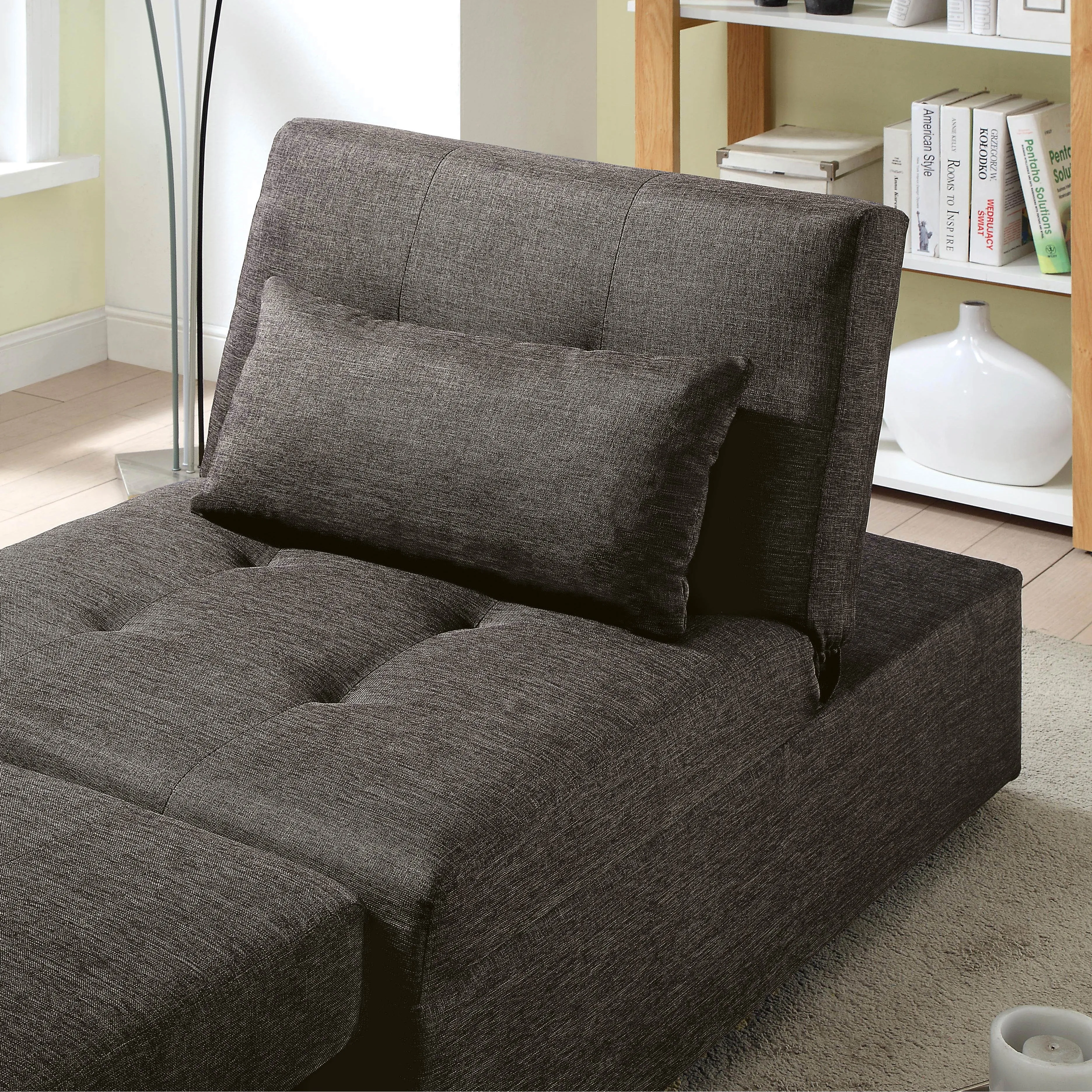Cazadero Transitional Dark Gray Upholstered Tufted Ottoman