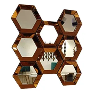 Cheval Glass Hexagon Wall Decor (8PCS) Golden 5mm Modi Mirror for Bedroom, Bathroom, Wash Basin, Makeup | Mirror for Home Decoration