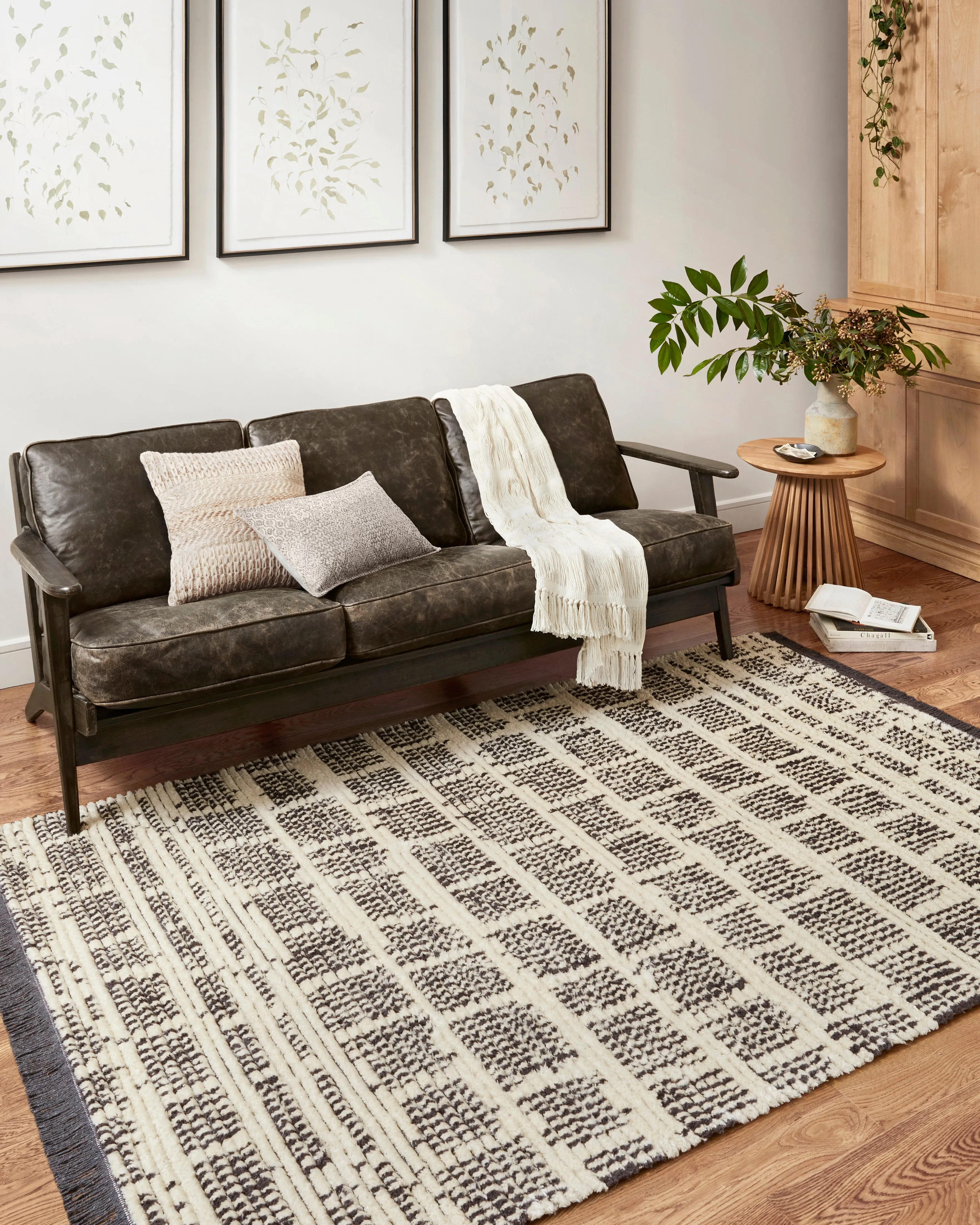 Chris Loves Julia x Loloi Alice Cream / Charcoal - Etched Brick Rug