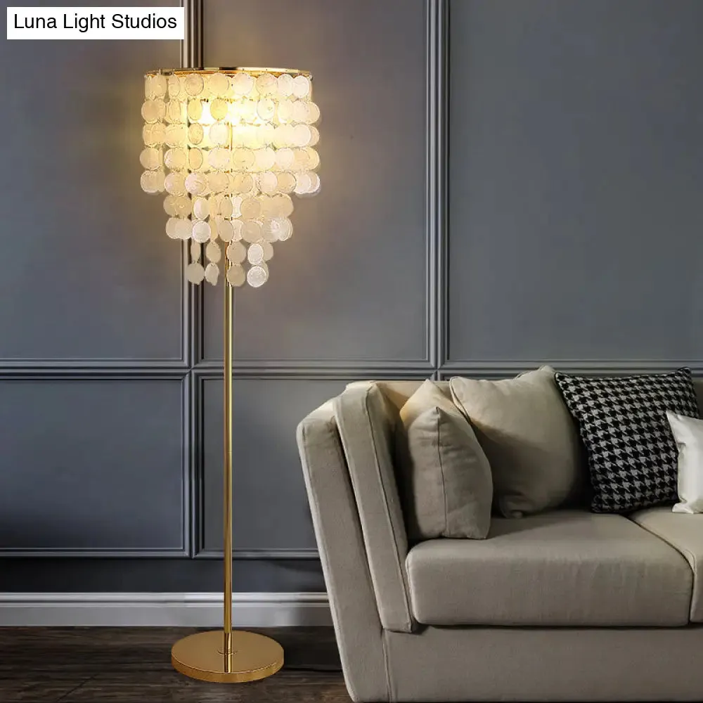 Classic Gold Shell Floor Lamp with Cascading Lighting for Living Room