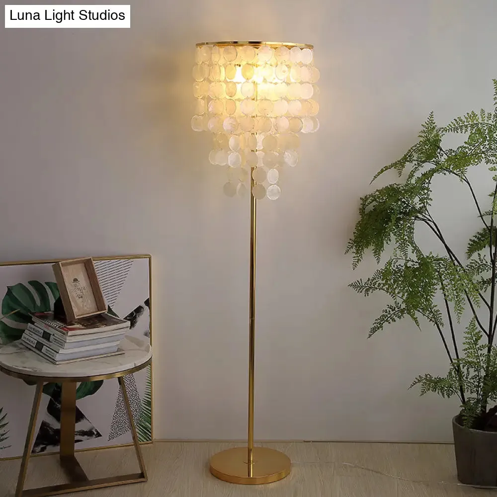 Classic Gold Shell Floor Lamp with Cascading Lighting for Living Room