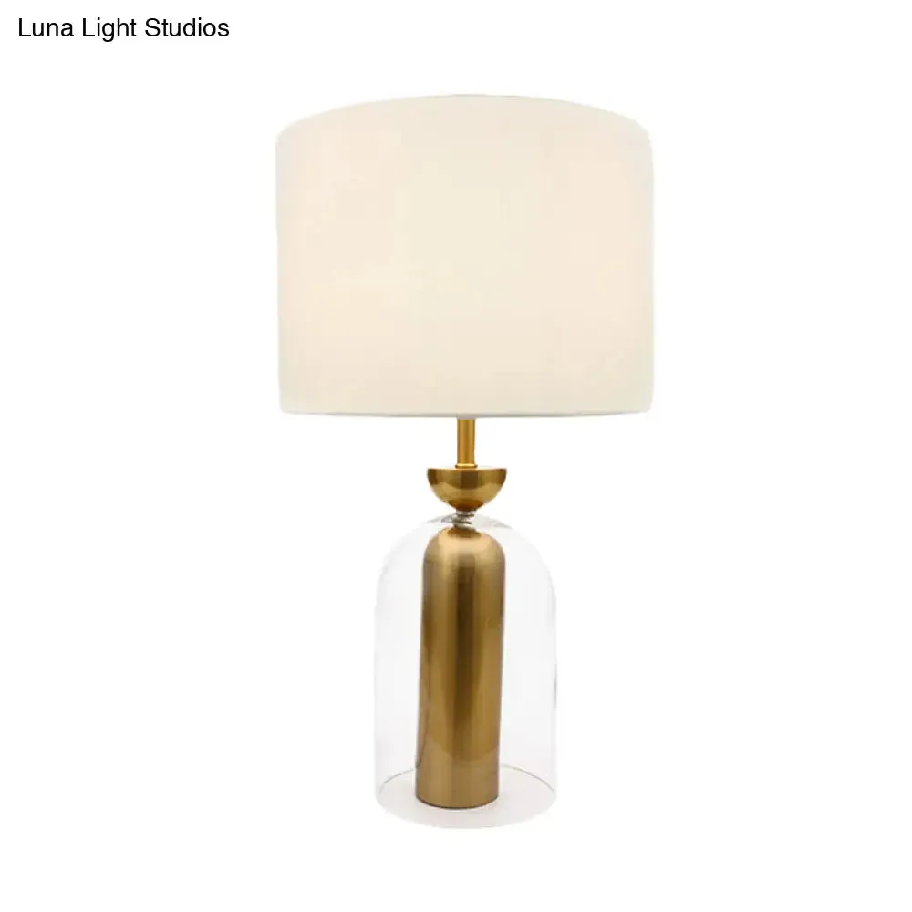 Clear Glass Bedside Table Lamp with White Fabric Shade - Elegant Plug-In Nightstand Light
