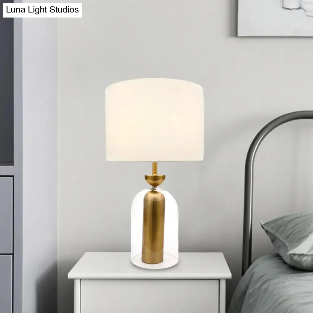 Clear Glass Bedside Table Lamp with White Fabric Shade - Elegant Plug-In Nightstand Light
