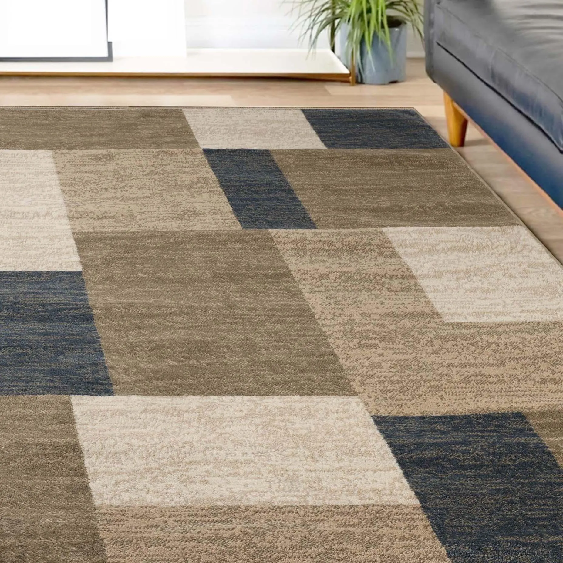 Clifton Geometric Color Block Plush Indoor Area Rug or Runner Rug