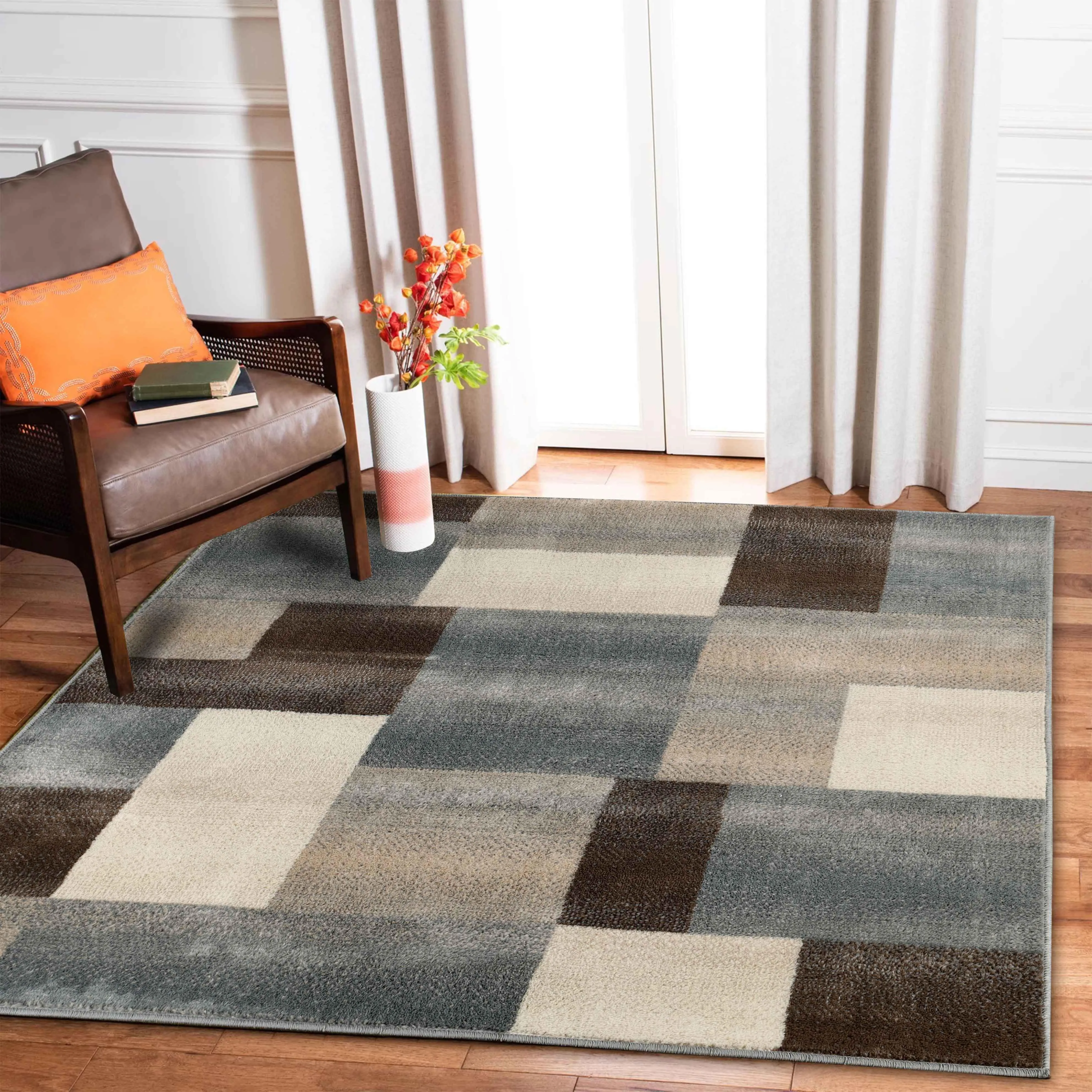 Clifton Geometric Color Block Plush Indoor Area Rug or Runner Rug