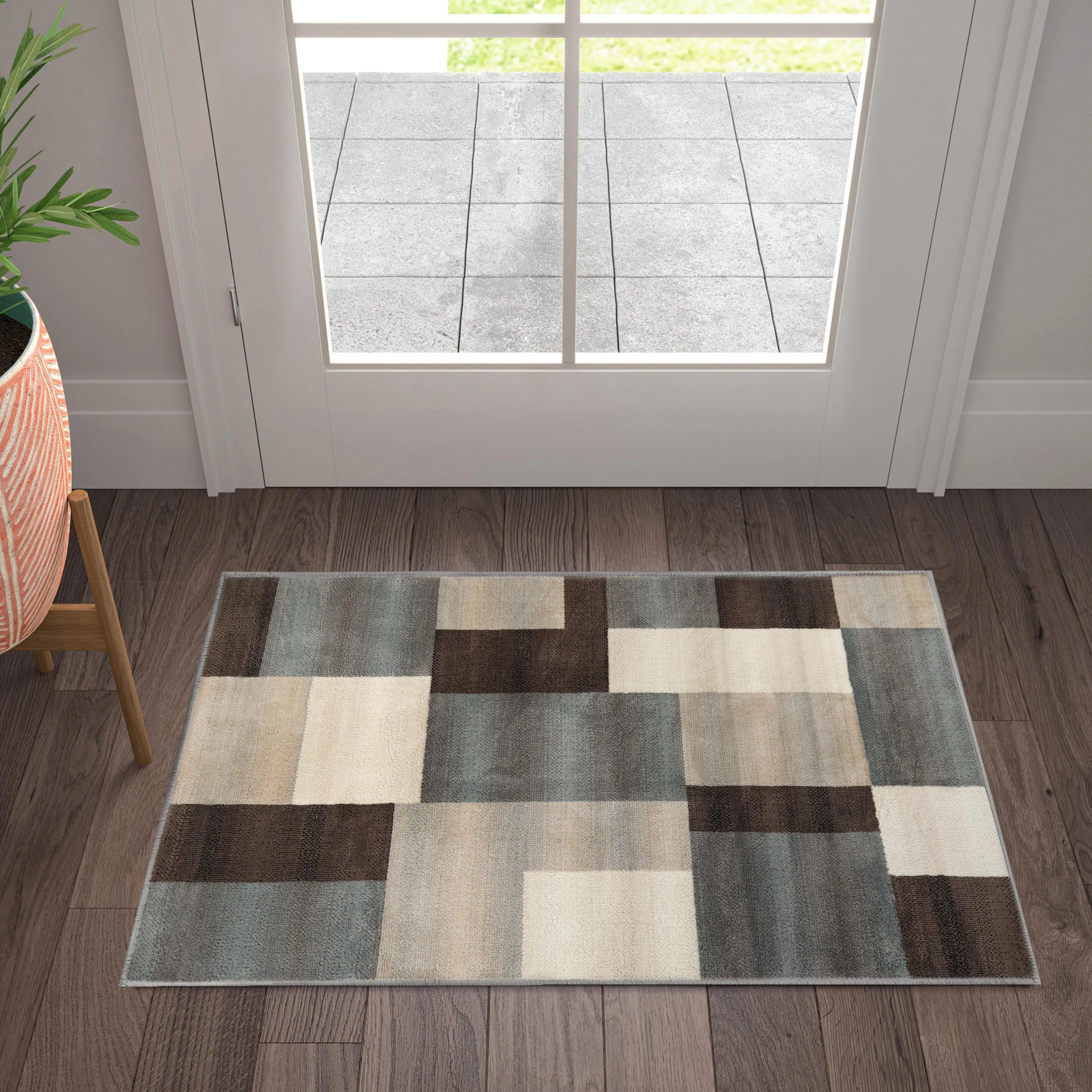 Clifton Geometric Color Block Plush Indoor Area Rug or Runner Rug