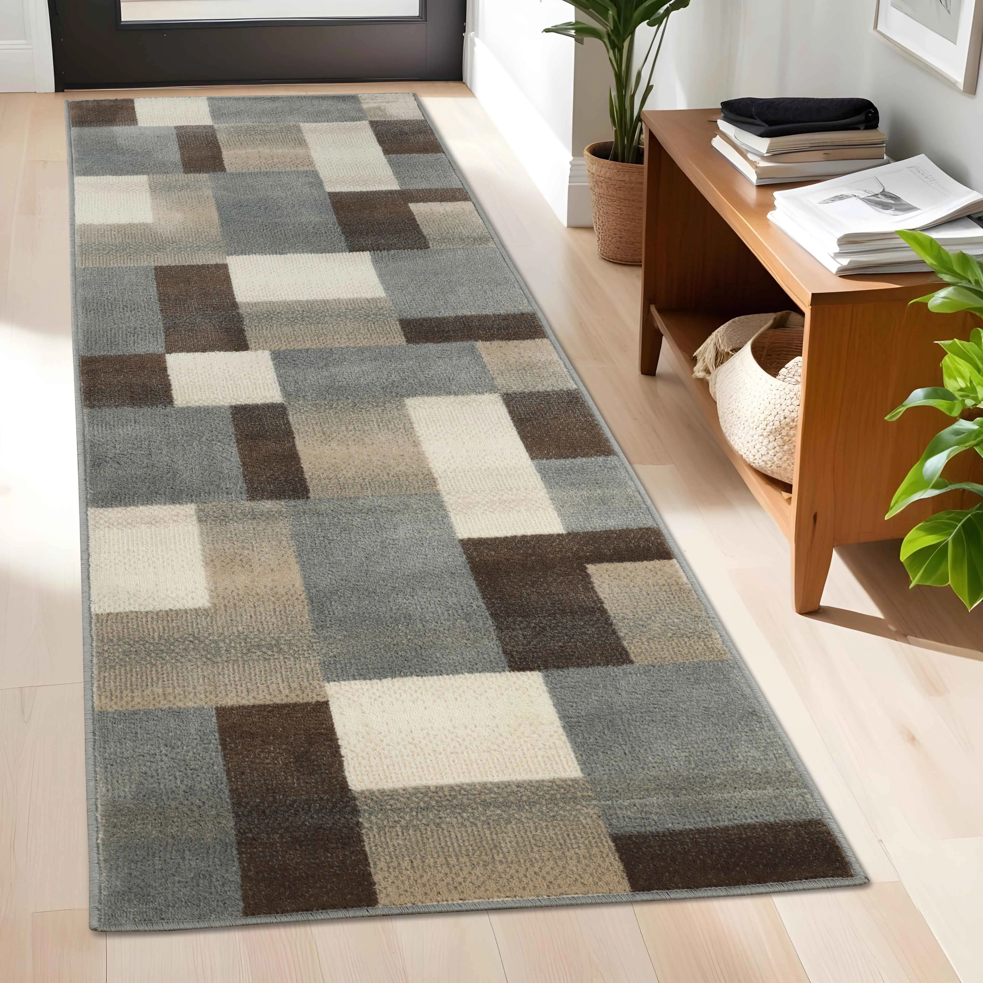 Clifton Geometric Color Block Plush Indoor Area Rug or Runner Rug