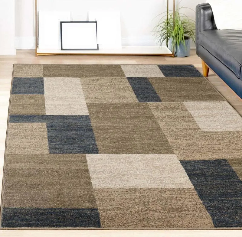 Clifton Geometric Color Block Plush Indoor Area Rug or Runner Rug