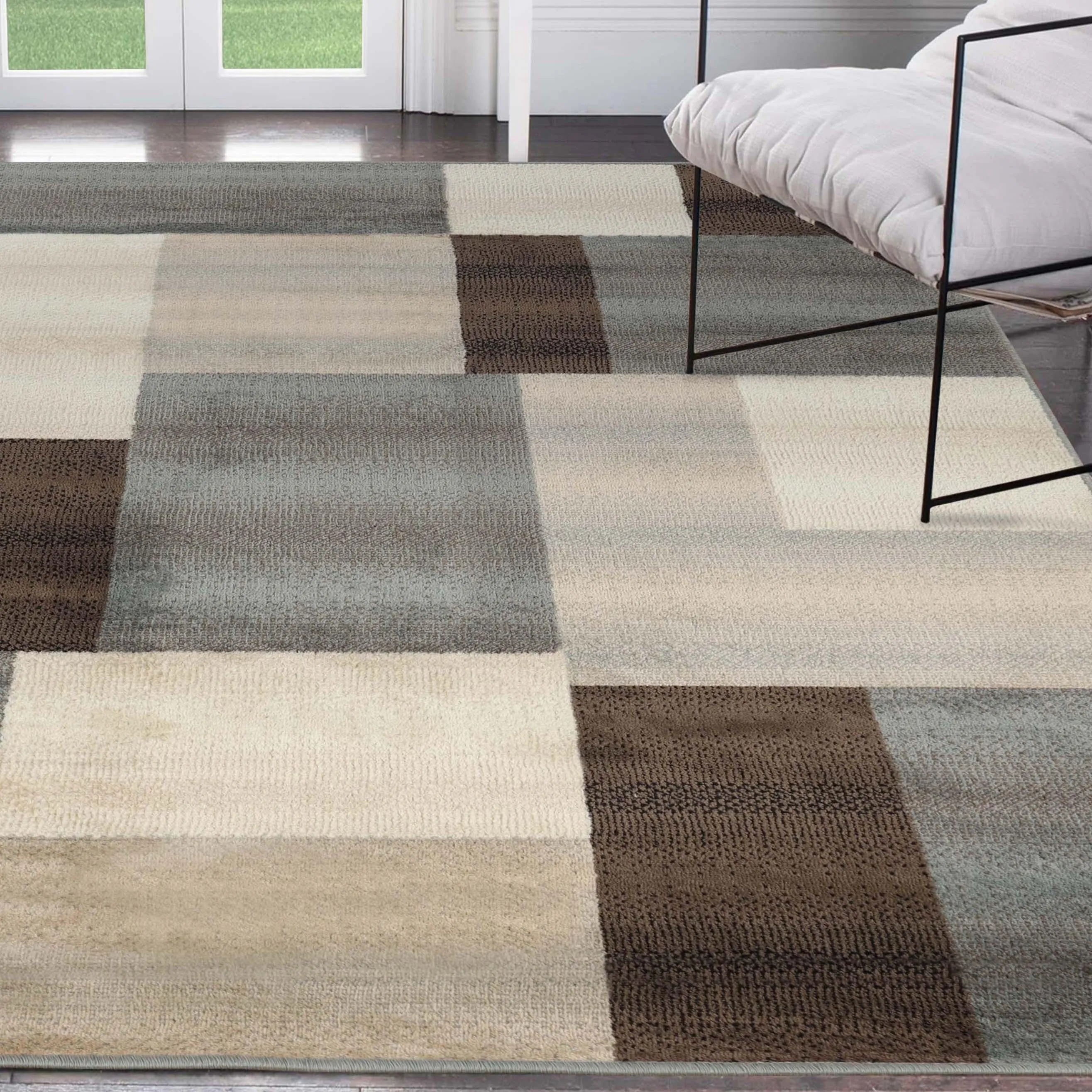 Clifton Geometric Color Block Plush Indoor Area Rug or Runner Rug