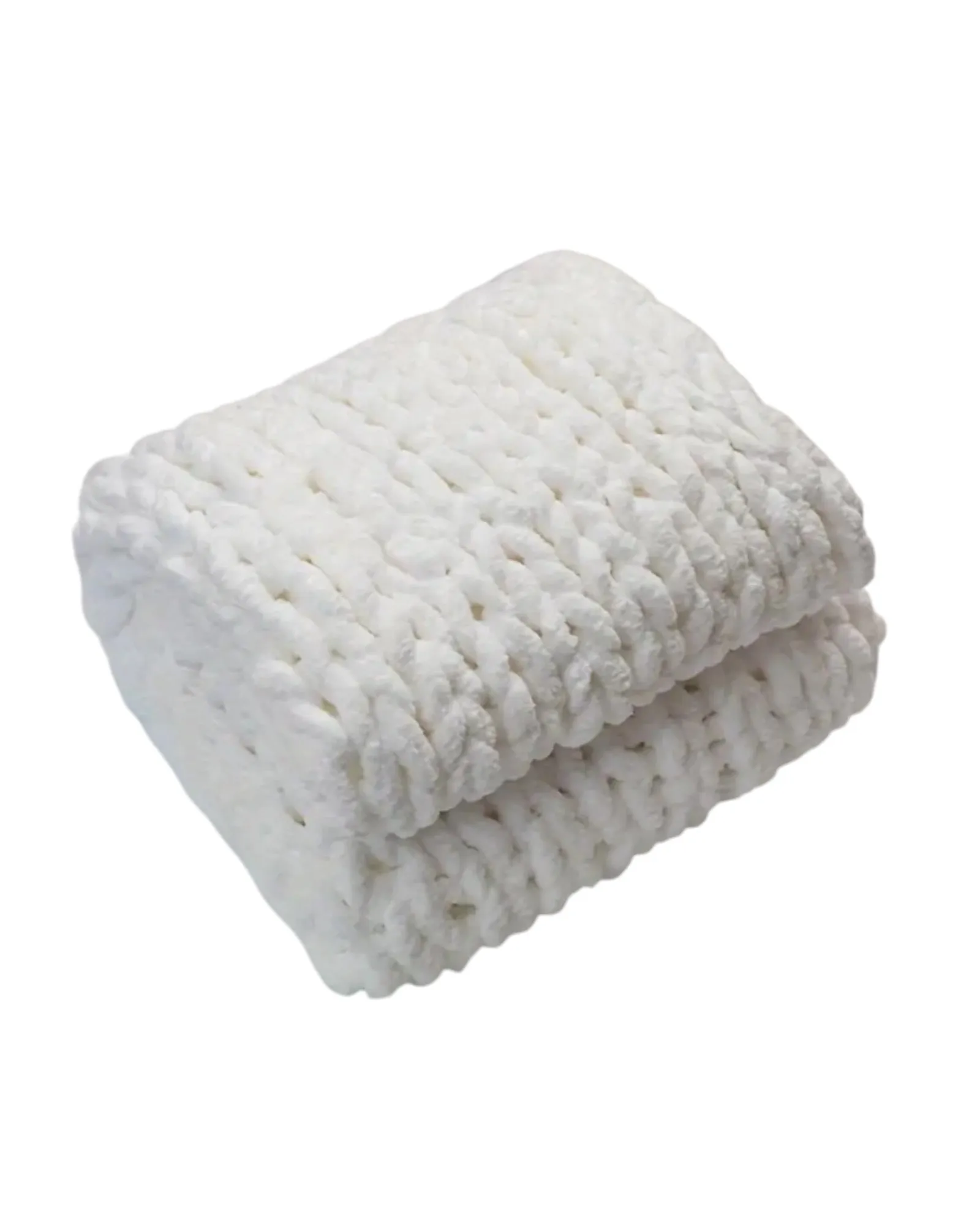 Cloud King Size Large White Chenille Chunky Knit Blanket Throw