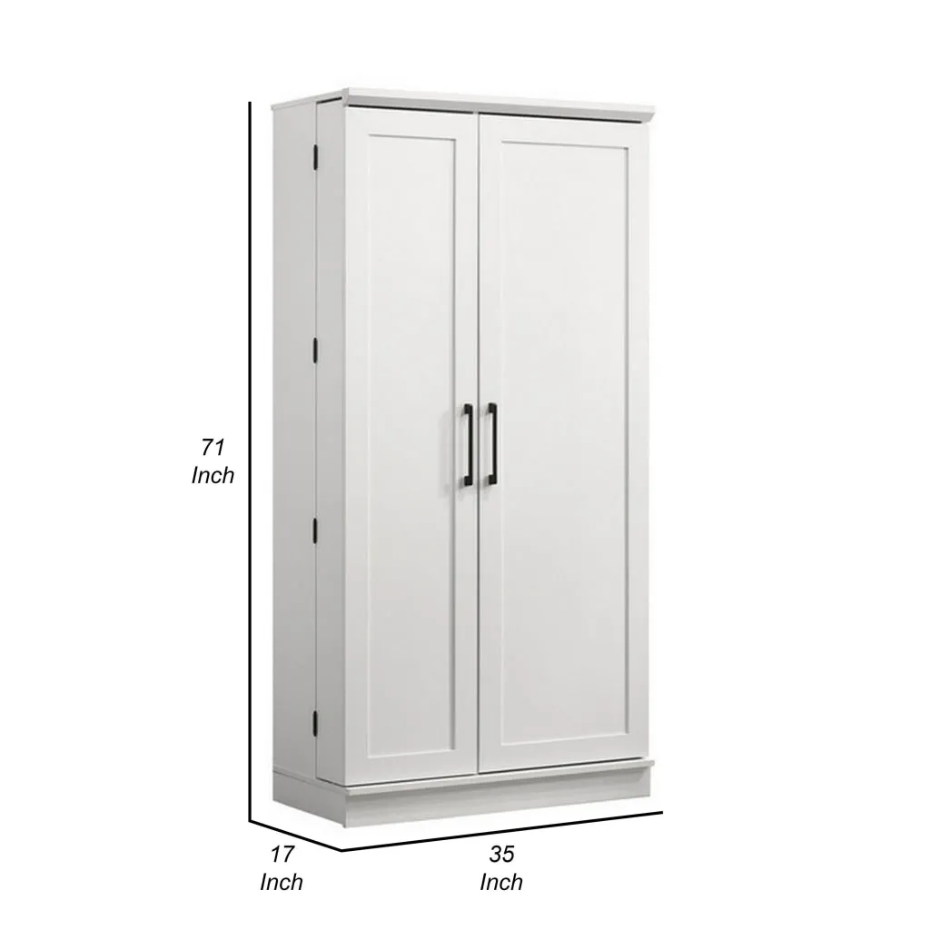 Coe 71 Inch Storage Cabinet Wardrobe with Swing Out Door, White Solid Wood By Casagear Home