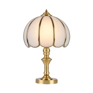 Colonial Gold Table Lamp: Scalloped/Flared Metal Base, 1-Light Night Lighting for Bedroom