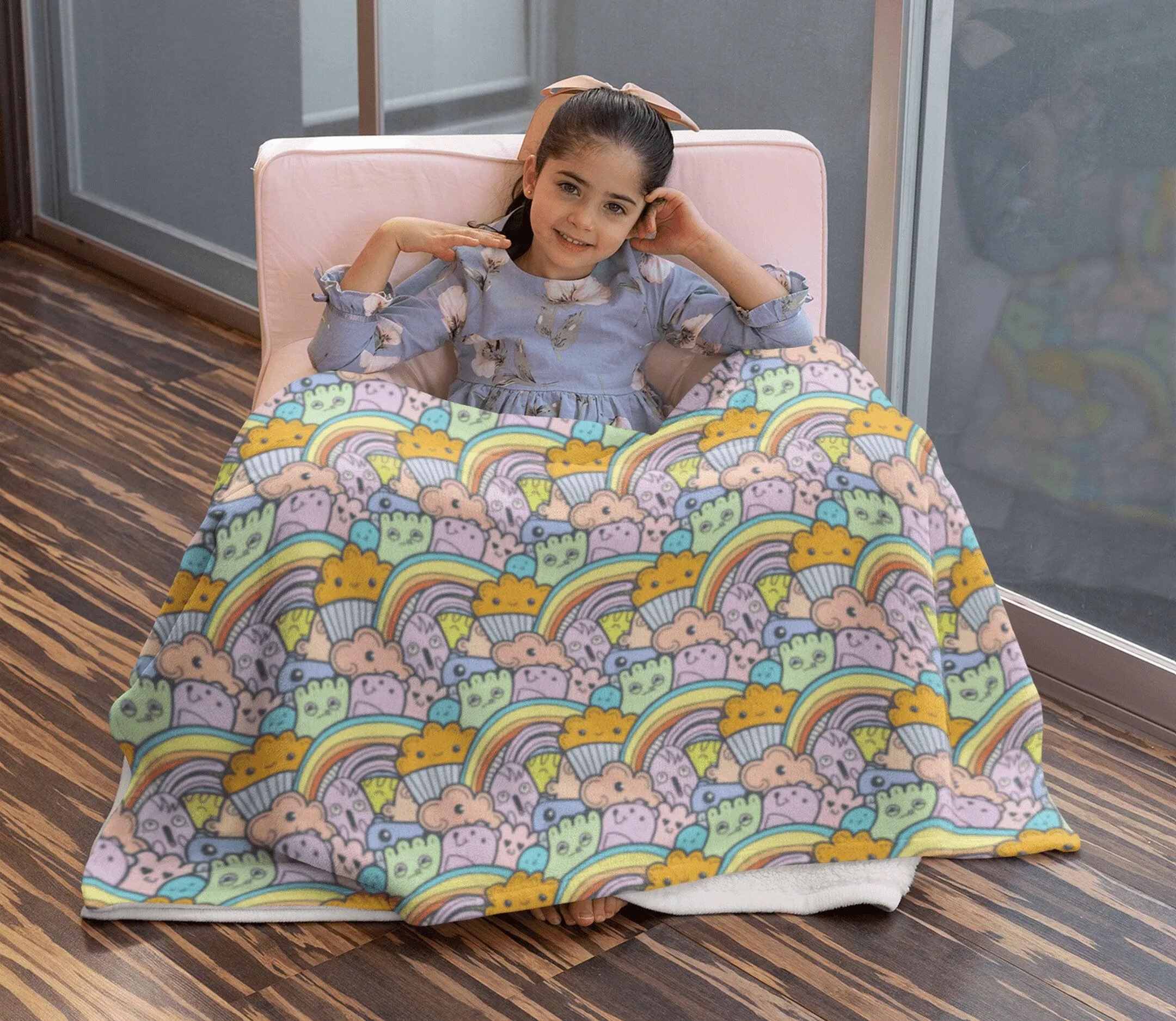 Colorful Kawaii Doodle Rainbow Soft Fluffy Velvet Flannel Fleece Throw Blanket