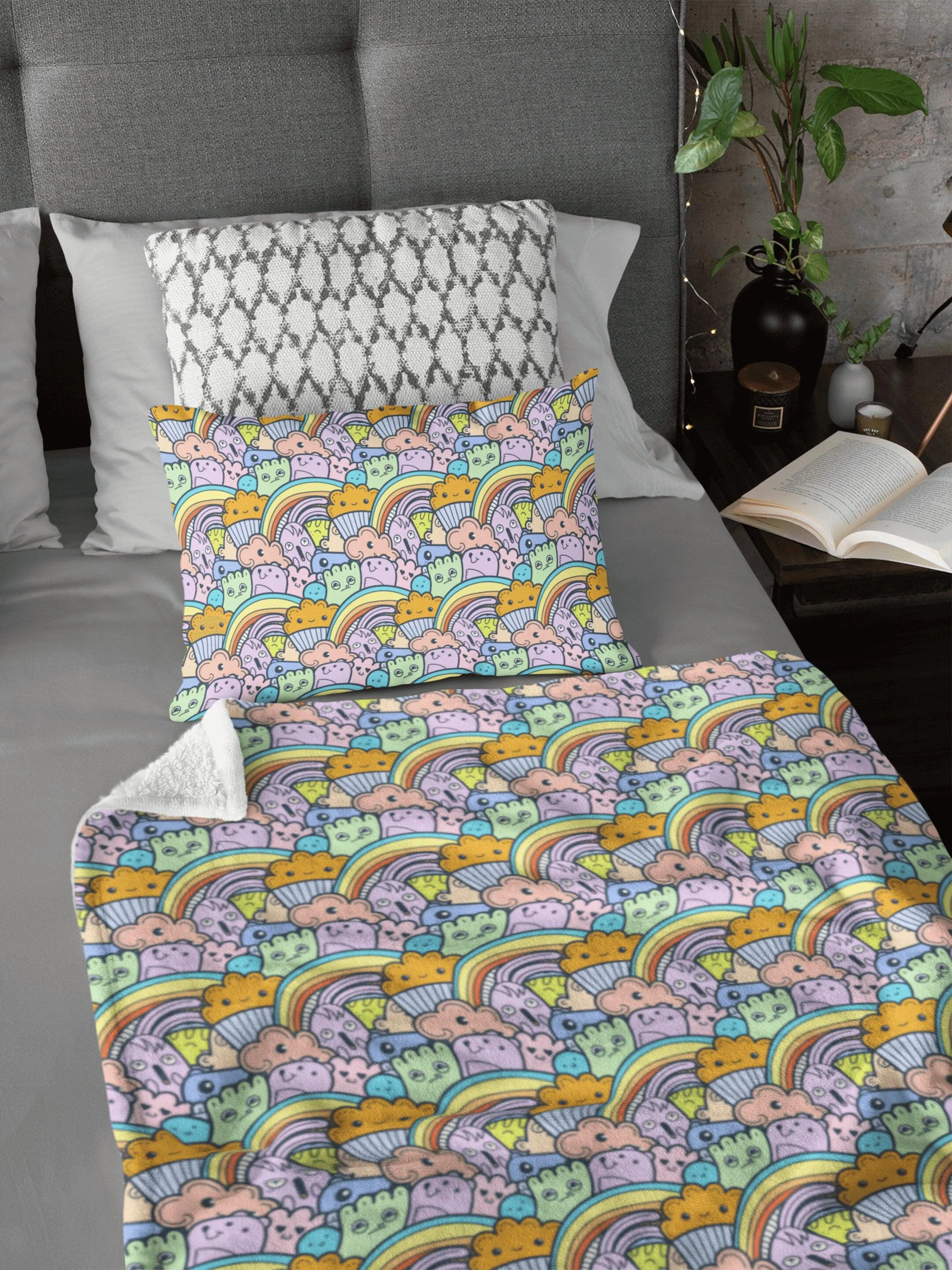 Colorful Kawaii Doodle Rainbow Soft Fluffy Velvet Flannel Fleece Throw Blanket