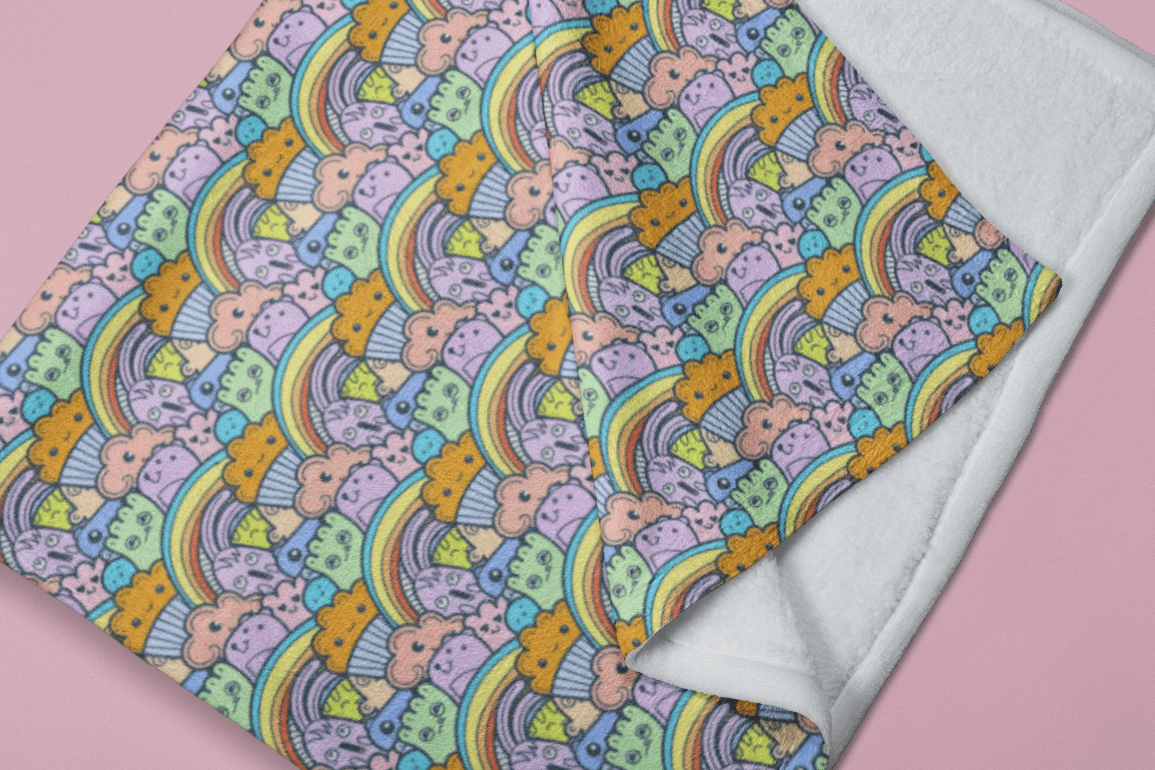 Colorful Kawaii Doodle Rainbow Soft Fluffy Velvet Flannel Fleece Throw Blanket