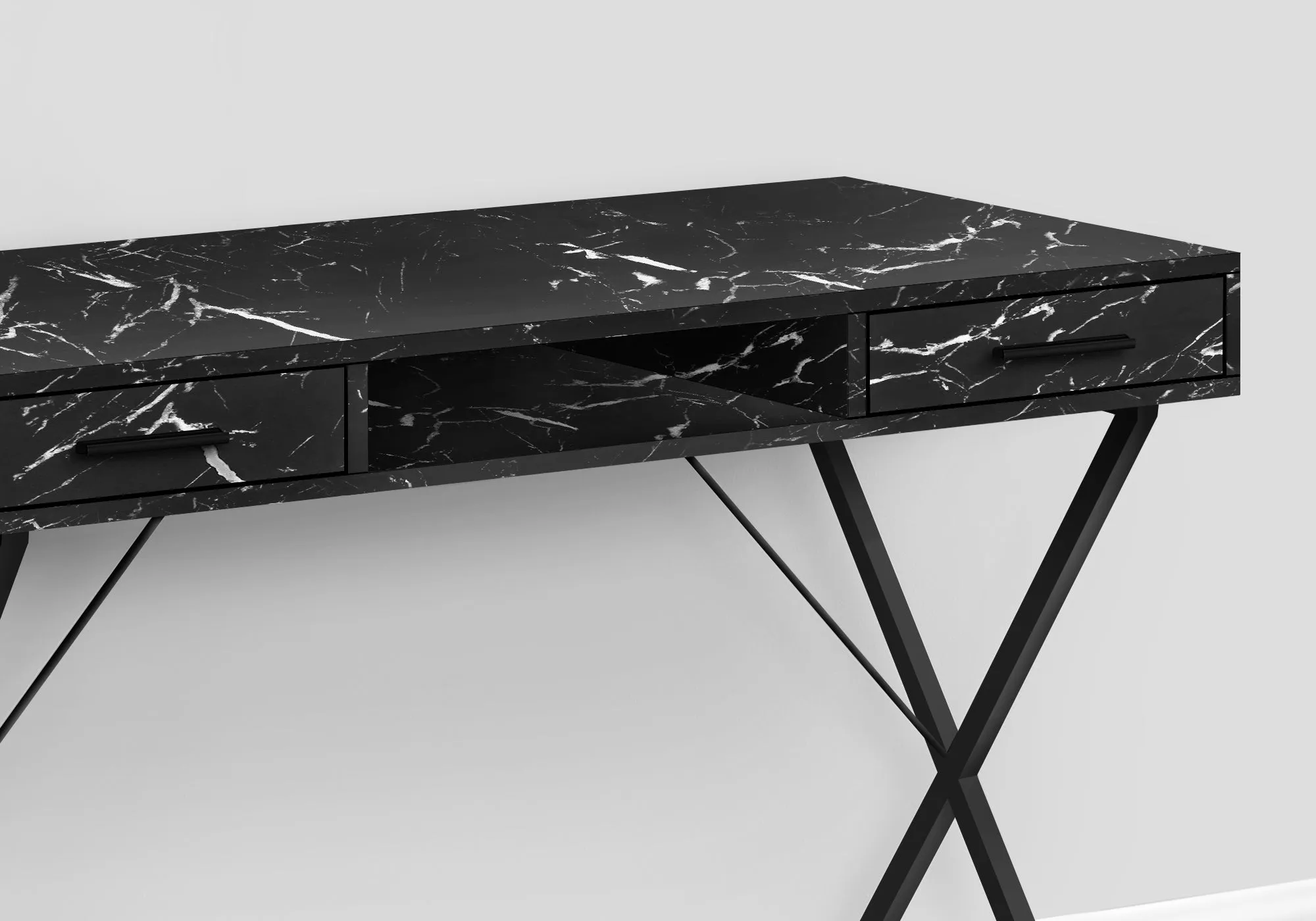 Computer Desk - 42"L / Black Marble / Black Metal