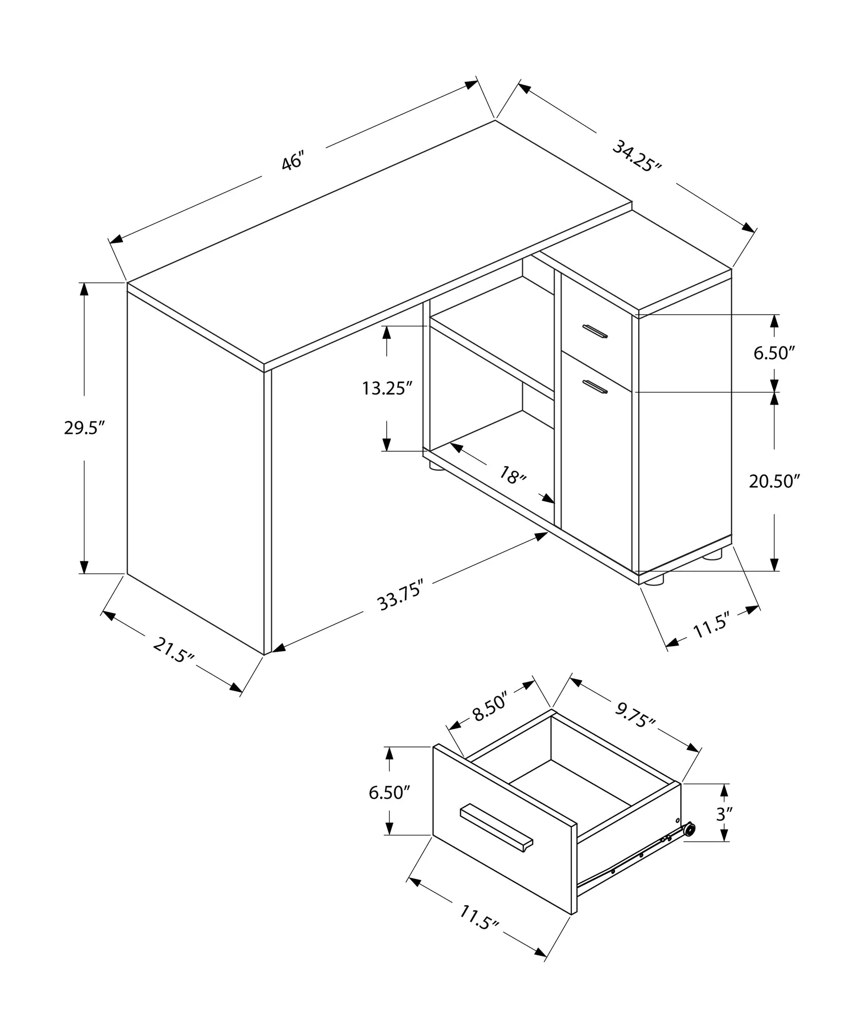 Computer Desk - 46"L / Grey With A Storage Cabinet