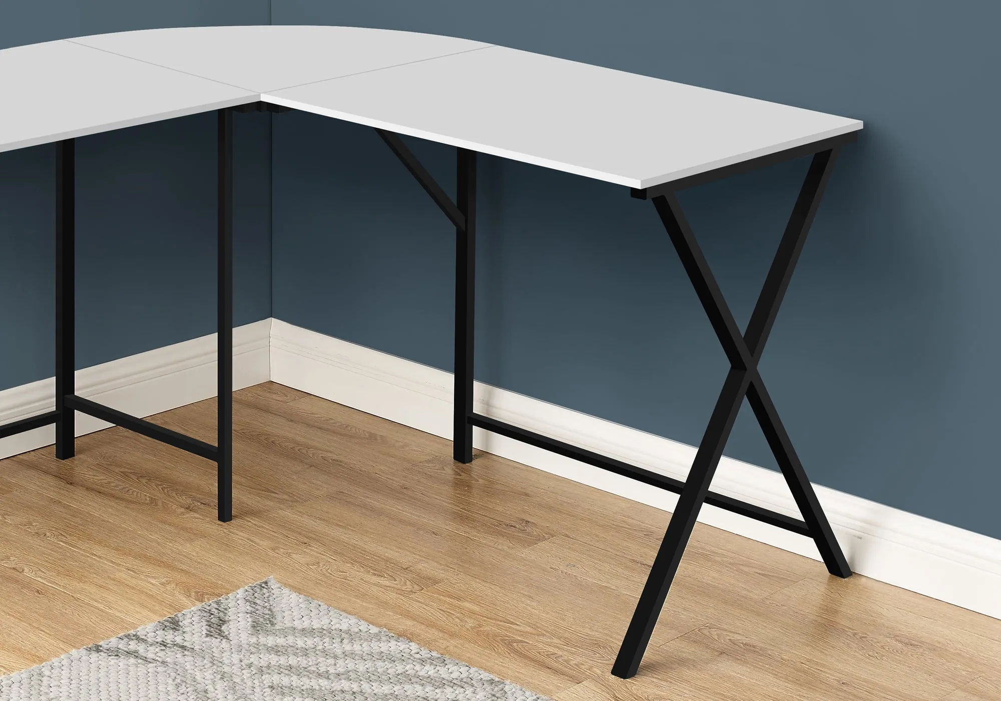 Computer Desk - 55"L / White Top / Black Metal Corner