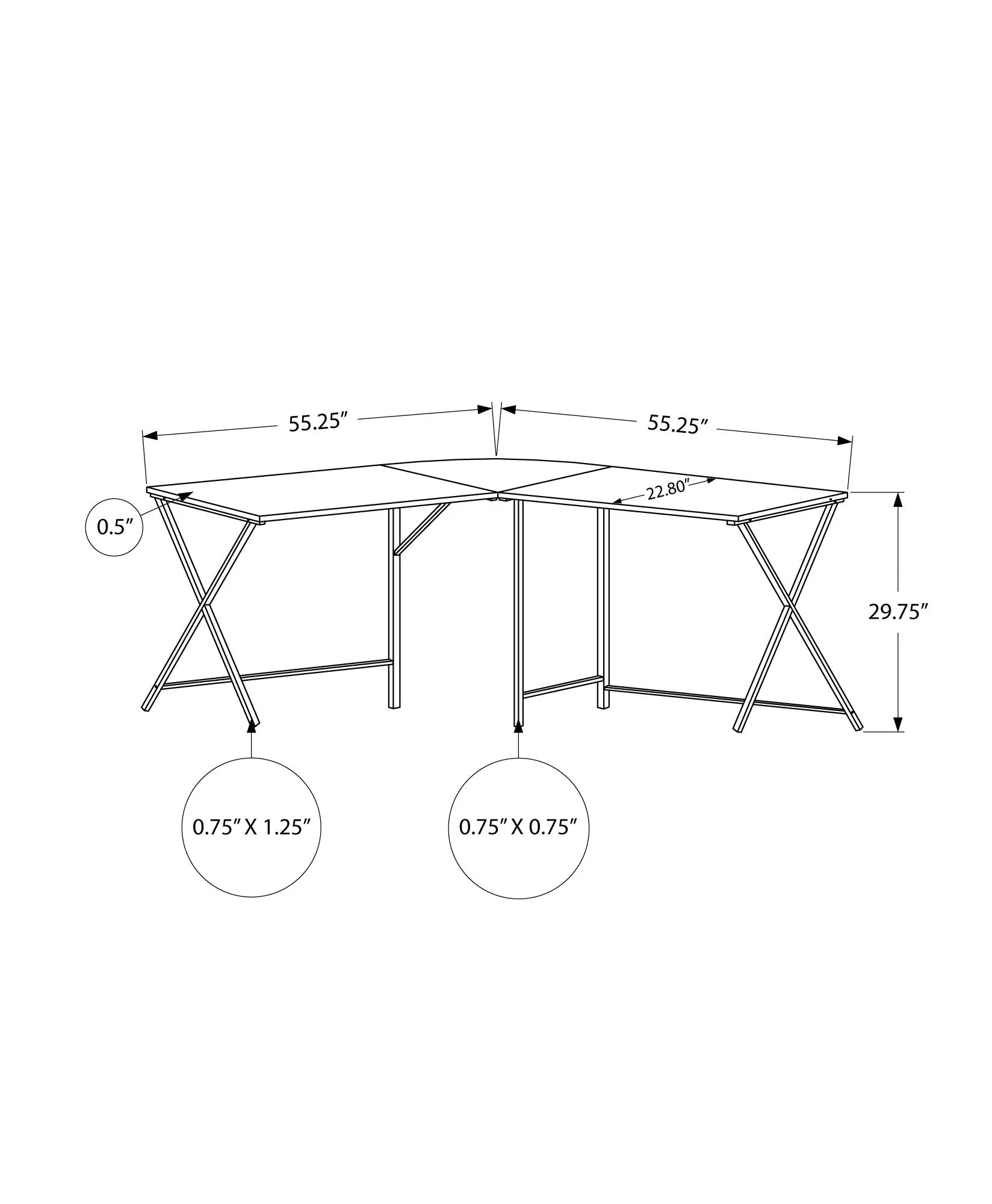 Computer Desk - 55"L / White Top / Black Metal Corner