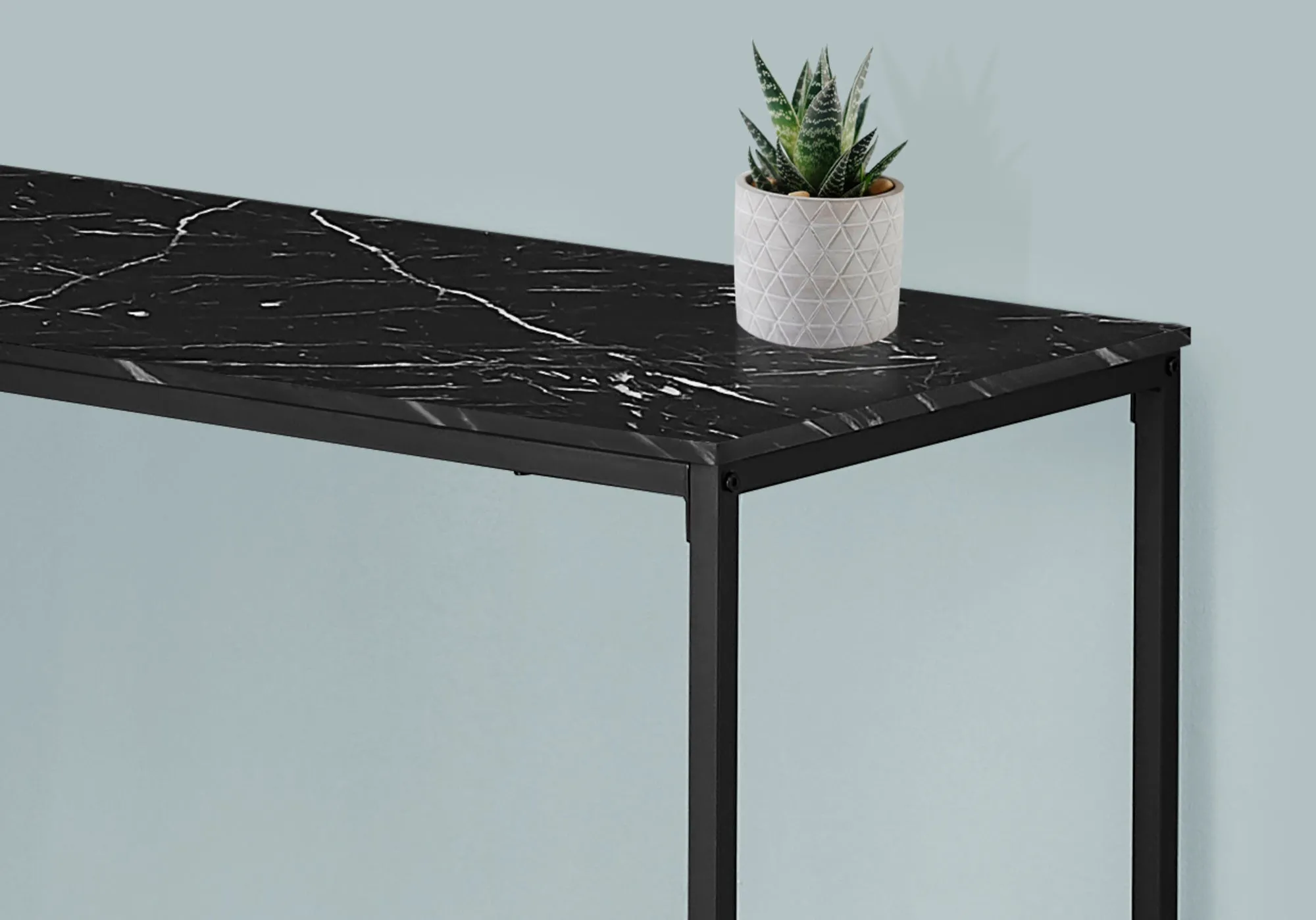 Computer Desk - 58"L / Black Marble / Black Metal Corner