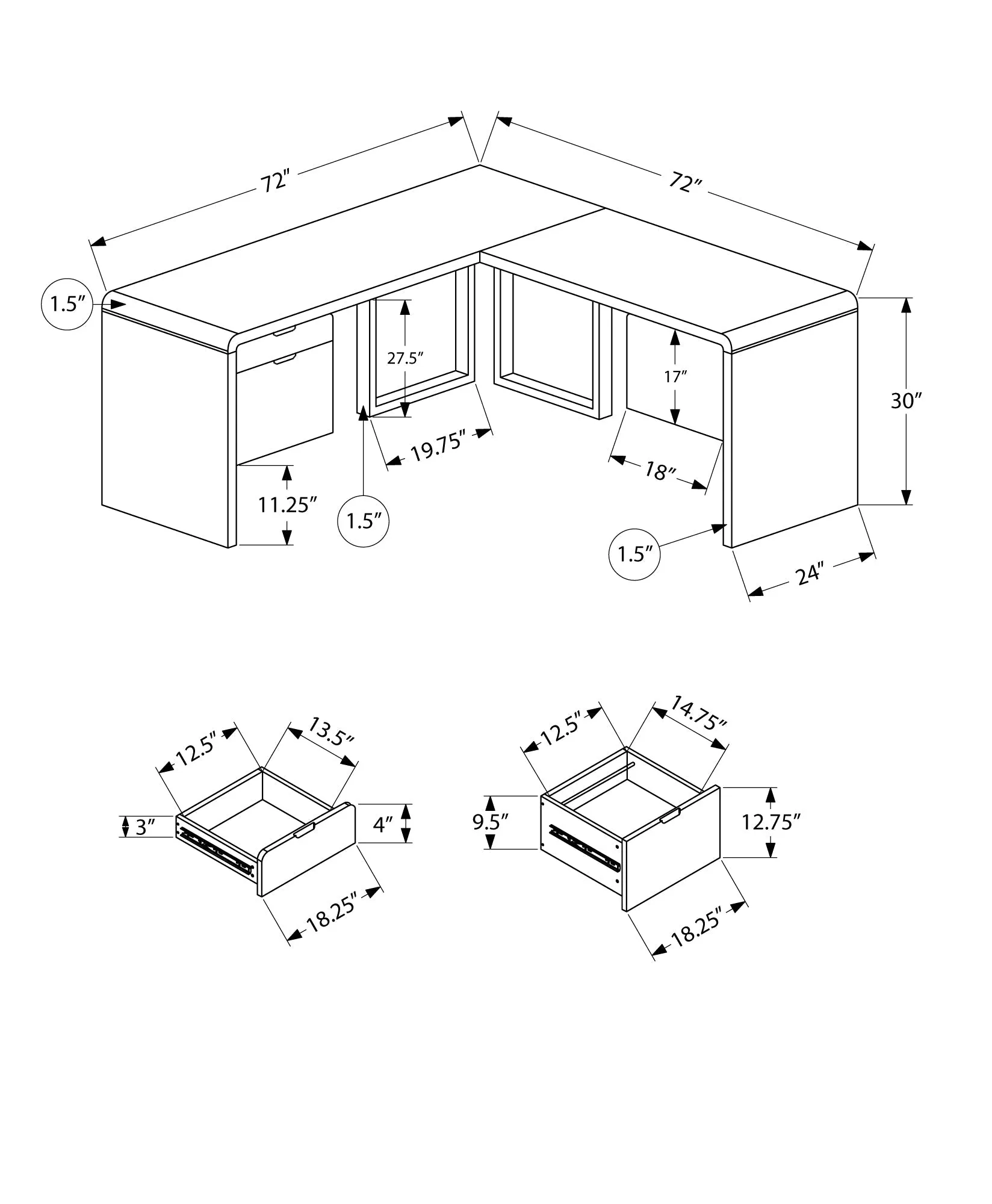 Computer Desk - 72"L / High Glossy White Left/ Right Face