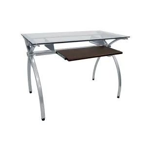 Contempo Clear Glass Top Computer Desk With Pull Out Keyboard Panel