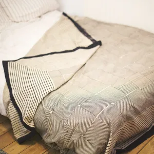 cream & black striped squares block print throw