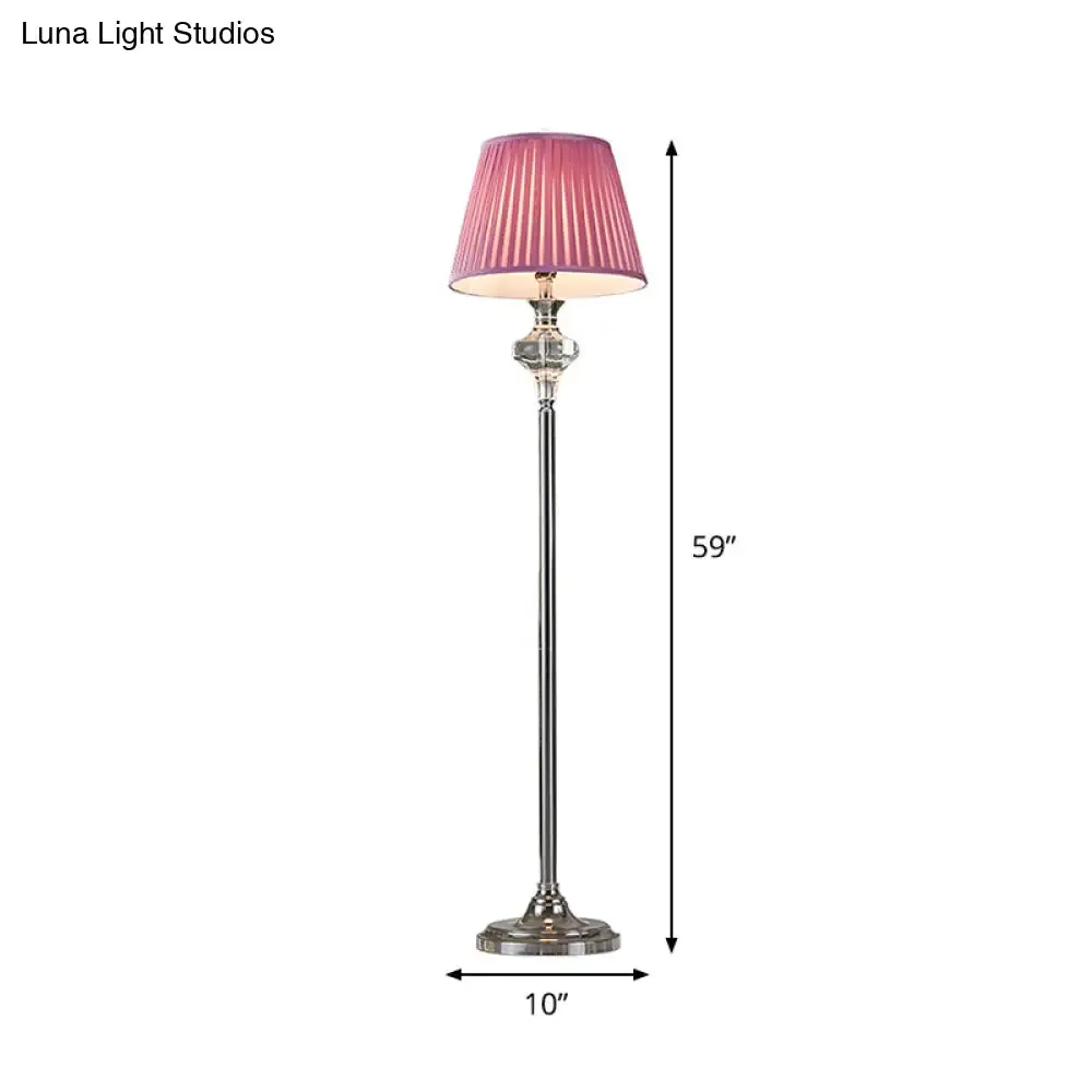 Crystal Urn-Shaped Living Room Floor Lamp - Pink 1-Bulb Standing Light with Cone Fabric Shade