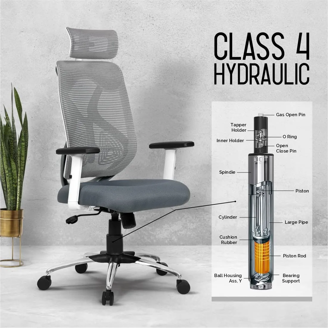 Da URBAN® Merlion Office Chair,High Back Mesh Ergonomic Home Office Desk Chair with 3 Years Warranty, Adjustable Armrests,Adjustable Lumbar Support,Tilt Lock Mechanism (Grey)