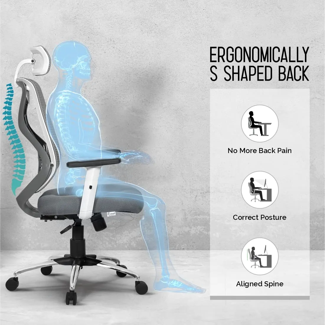 Da URBAN® Merlion Office Chair,High Back Mesh Ergonomic Home Office Desk Chair with 3 Years Warranty, Adjustable Armrests,Adjustable Lumbar Support,Tilt Lock Mechanism (Grey)