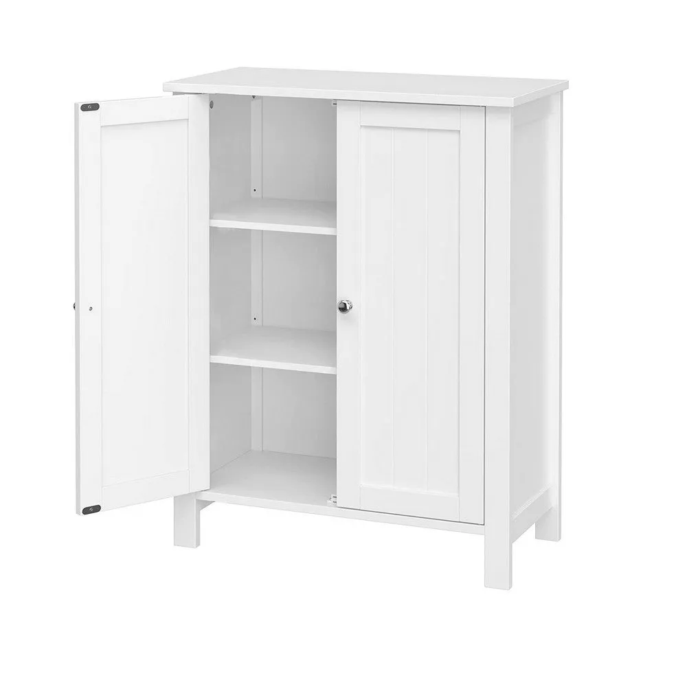 Deavan 31 Inch Wood Bathroom Storage Cabinet, 2 Doors, Plank Style, White By Casagear Home