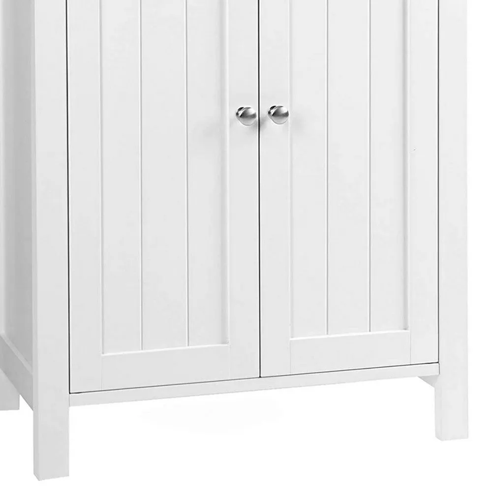 Deavan 31 Inch Wood Bathroom Storage Cabinet, 2 Doors, Plank Style, White By Casagear Home